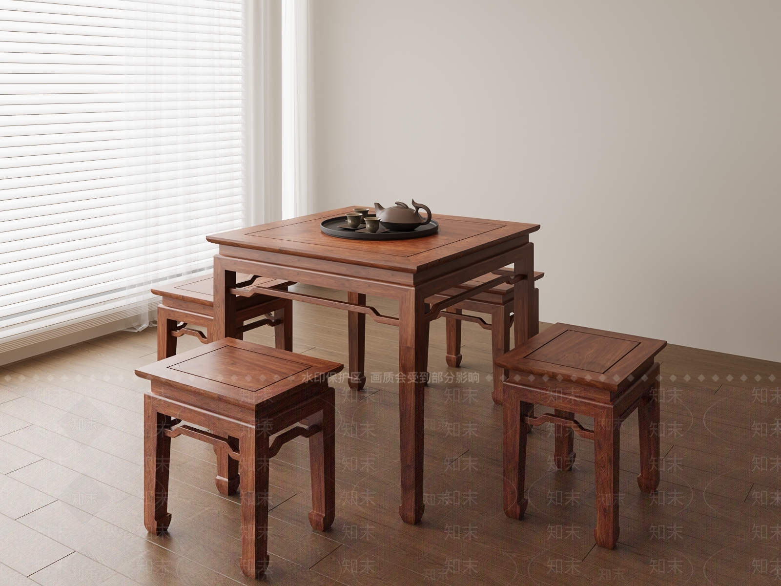 新中式中式茶桌椅SU模型下载【ID:1203405412】