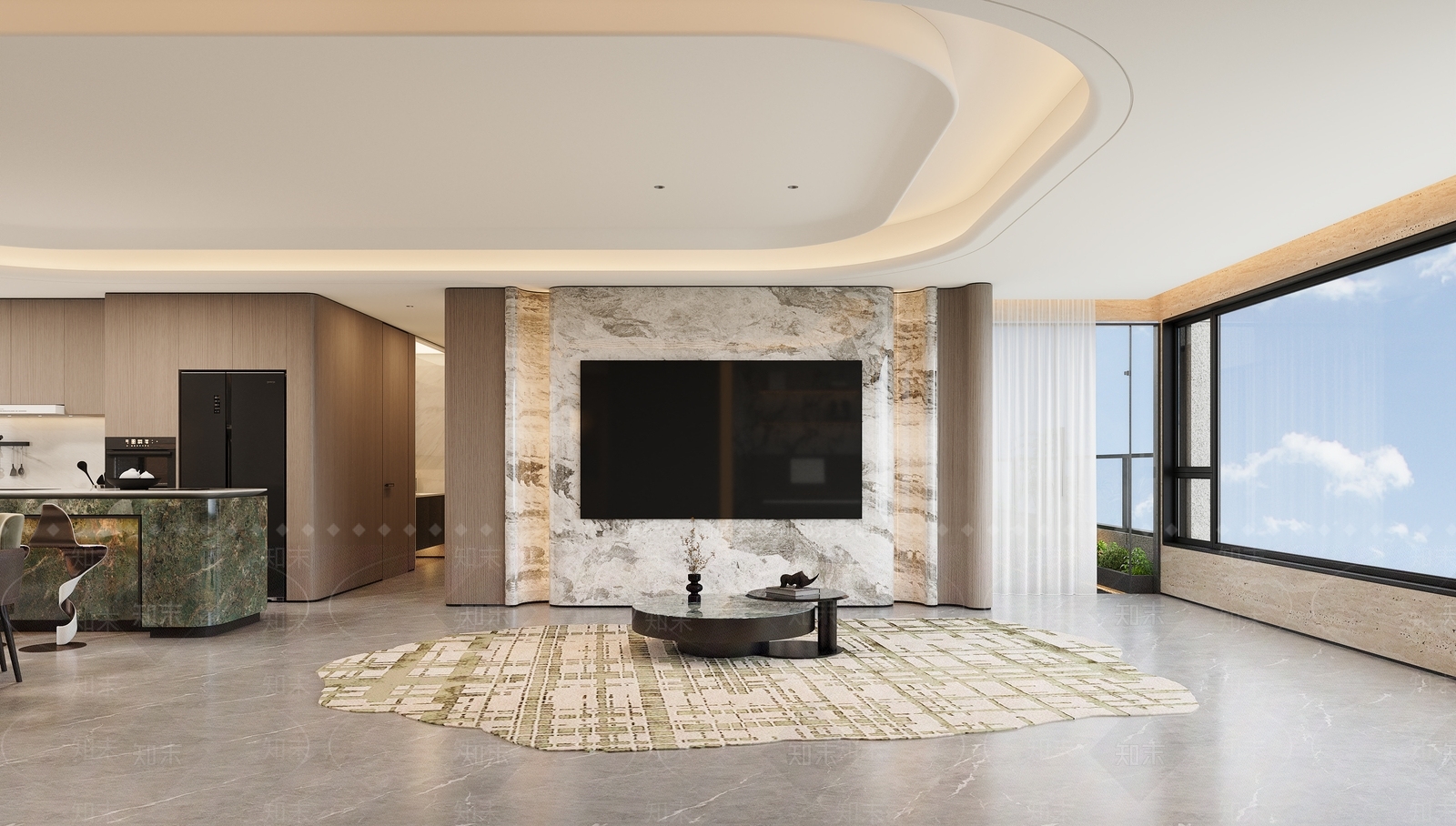 现代意式大平层客餐厅3D模型下载【ID:1202946410】