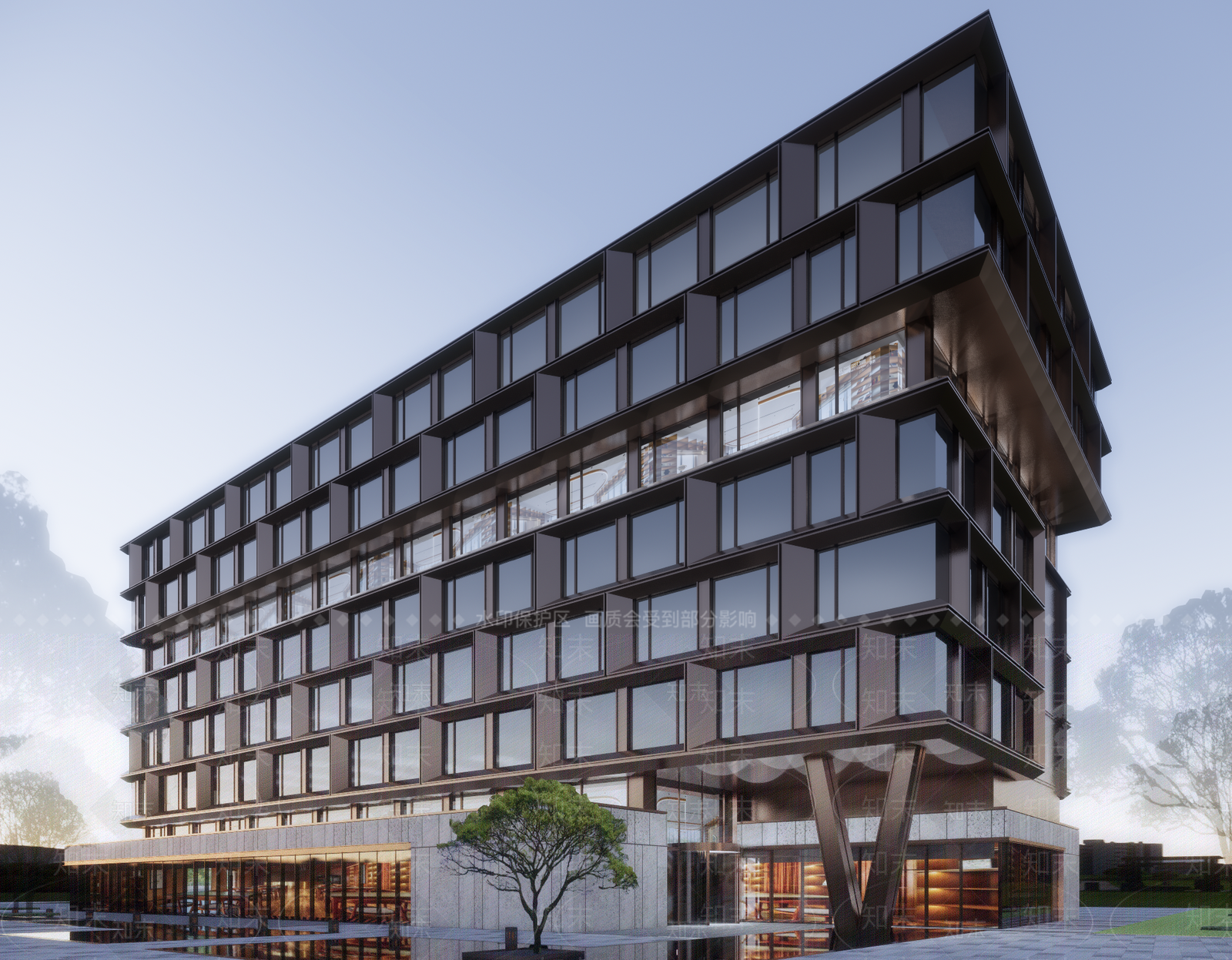 现代轻奢酒店建筑SU模型下载【ID:1202948326】