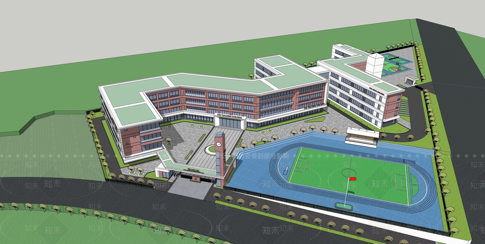 现代新中式学校建筑SU模型下载【ID:1202948858】