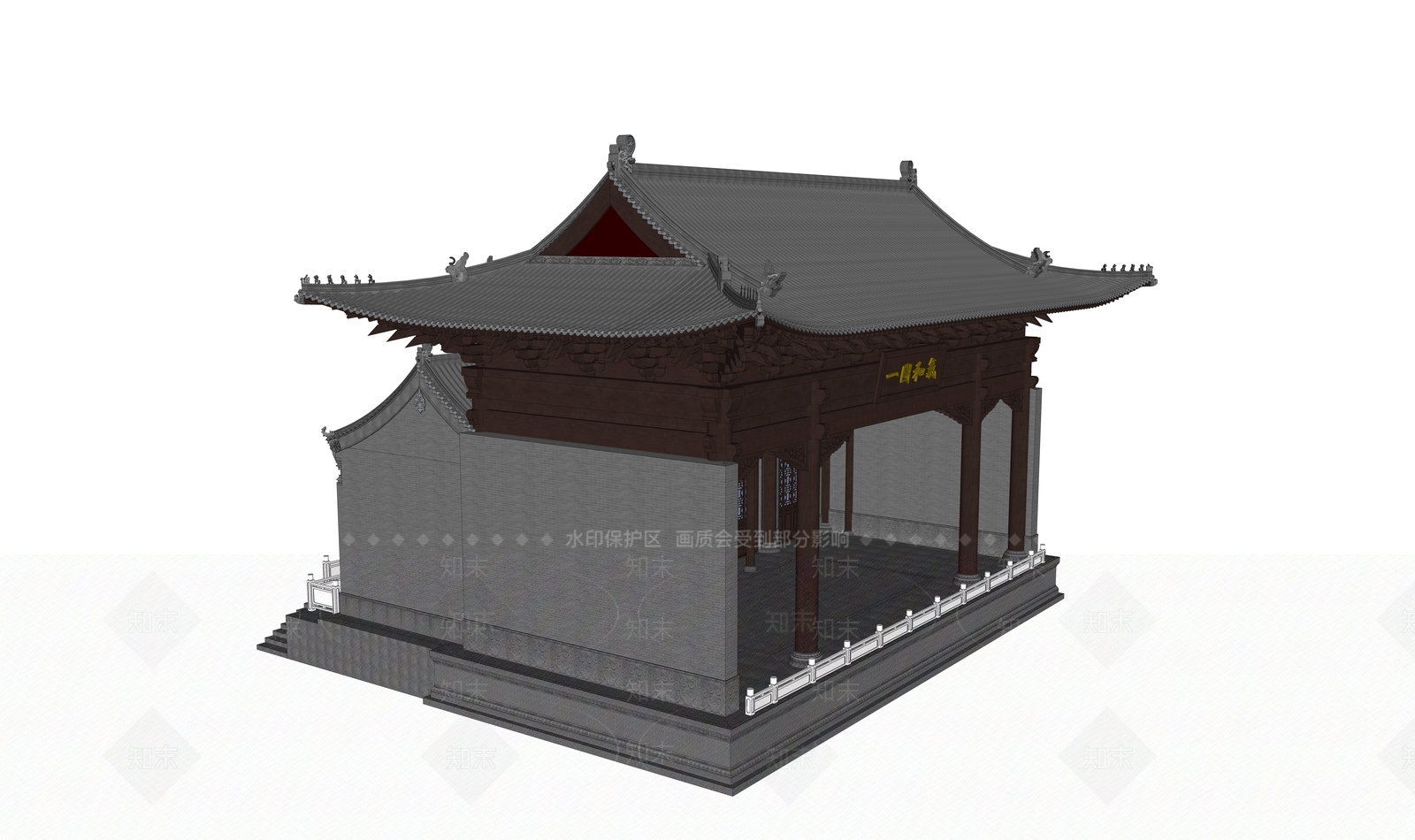 中式复古古建筑SU模型下载【ID:1203387464】