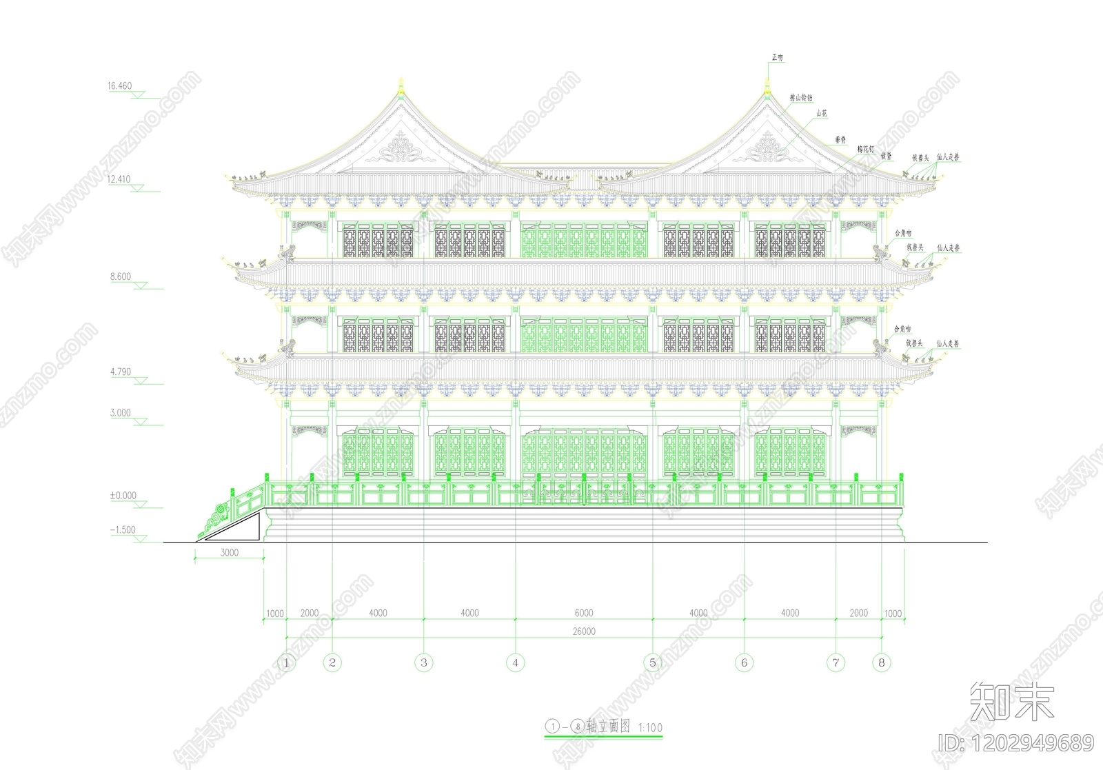 寺庙cad施工图下载【ID:1202949689】