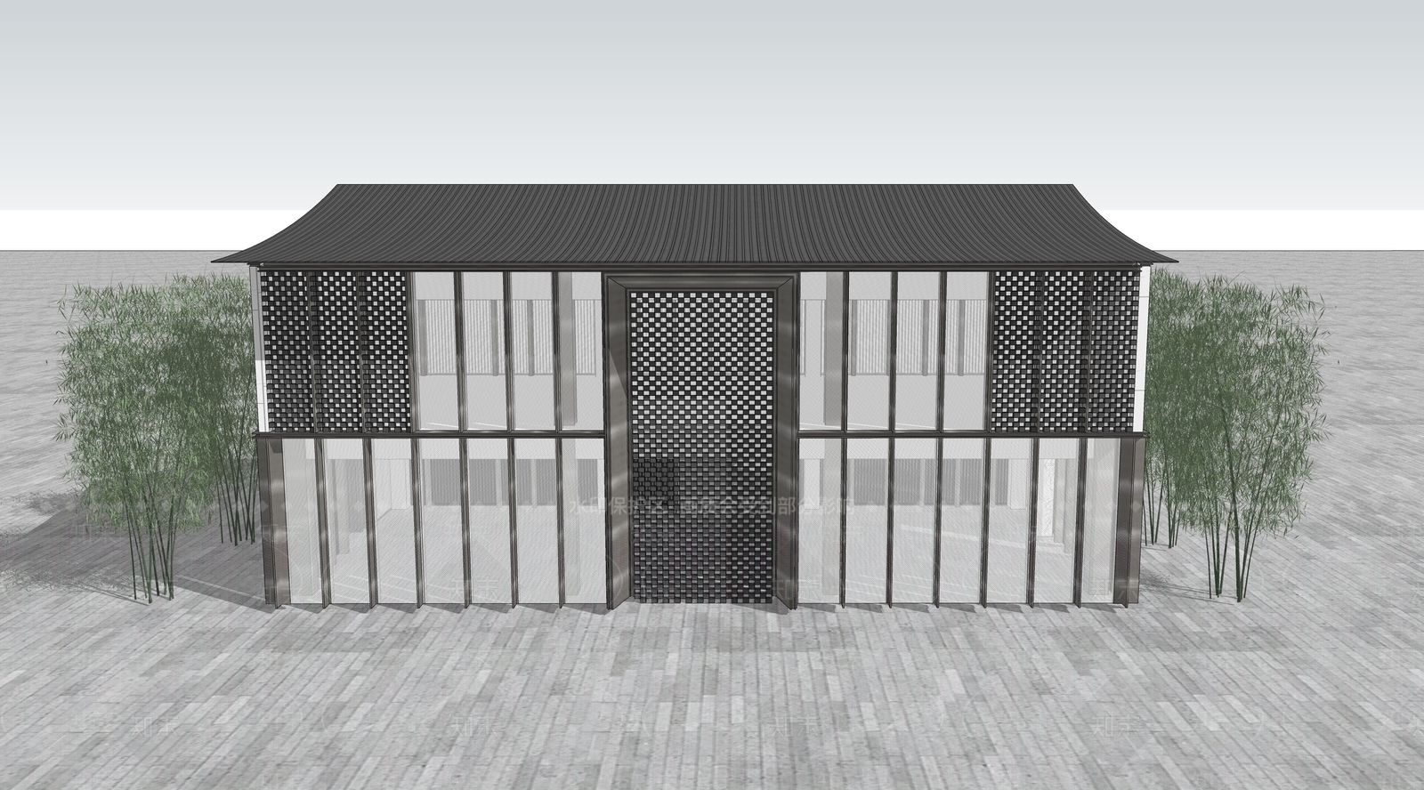 现代新中式售楼处建筑SU模型下载【ID:1202952201】
