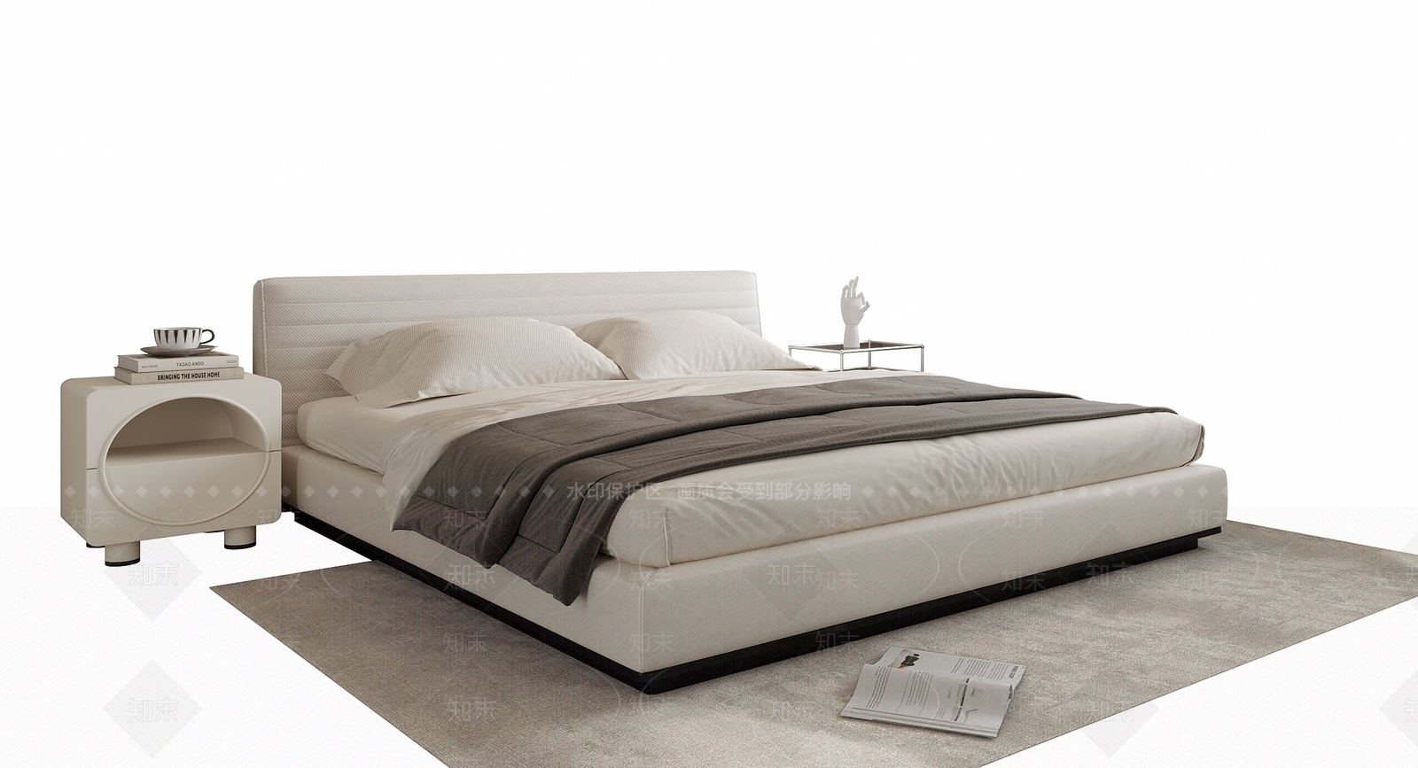 现代双人床3D模型下载【ID:1202952315】