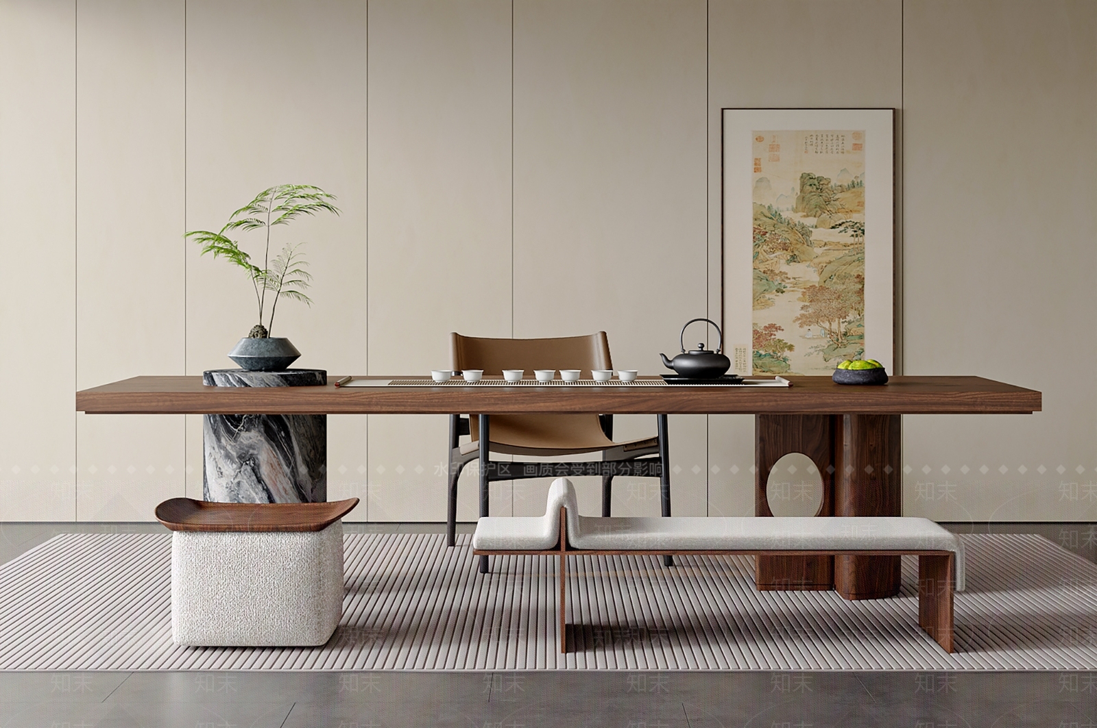 新中式中式茶桌椅3D模型下载【ID:1202953221】