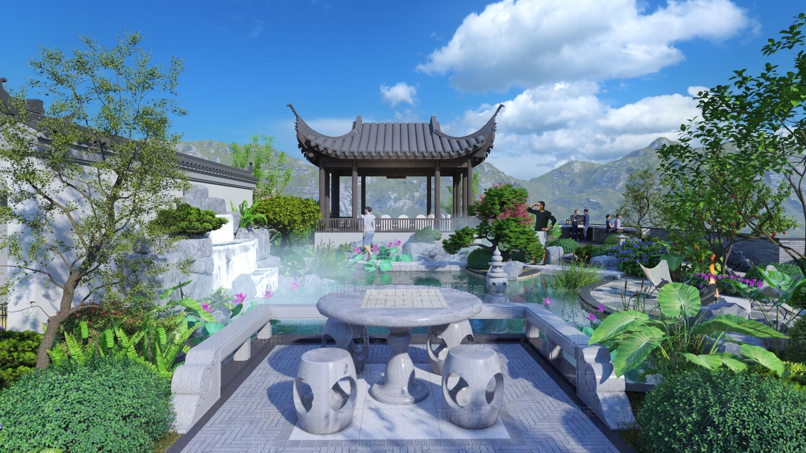 新中式屋顶花园SU模型下载【ID:1203106345】