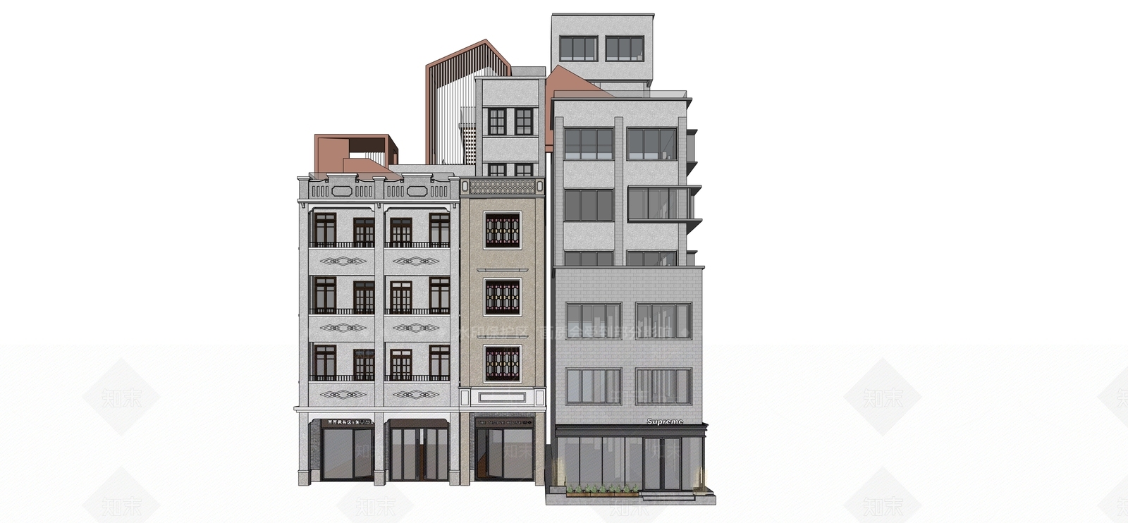 新中式复古风格建筑SU模型下载【ID:1202956677】