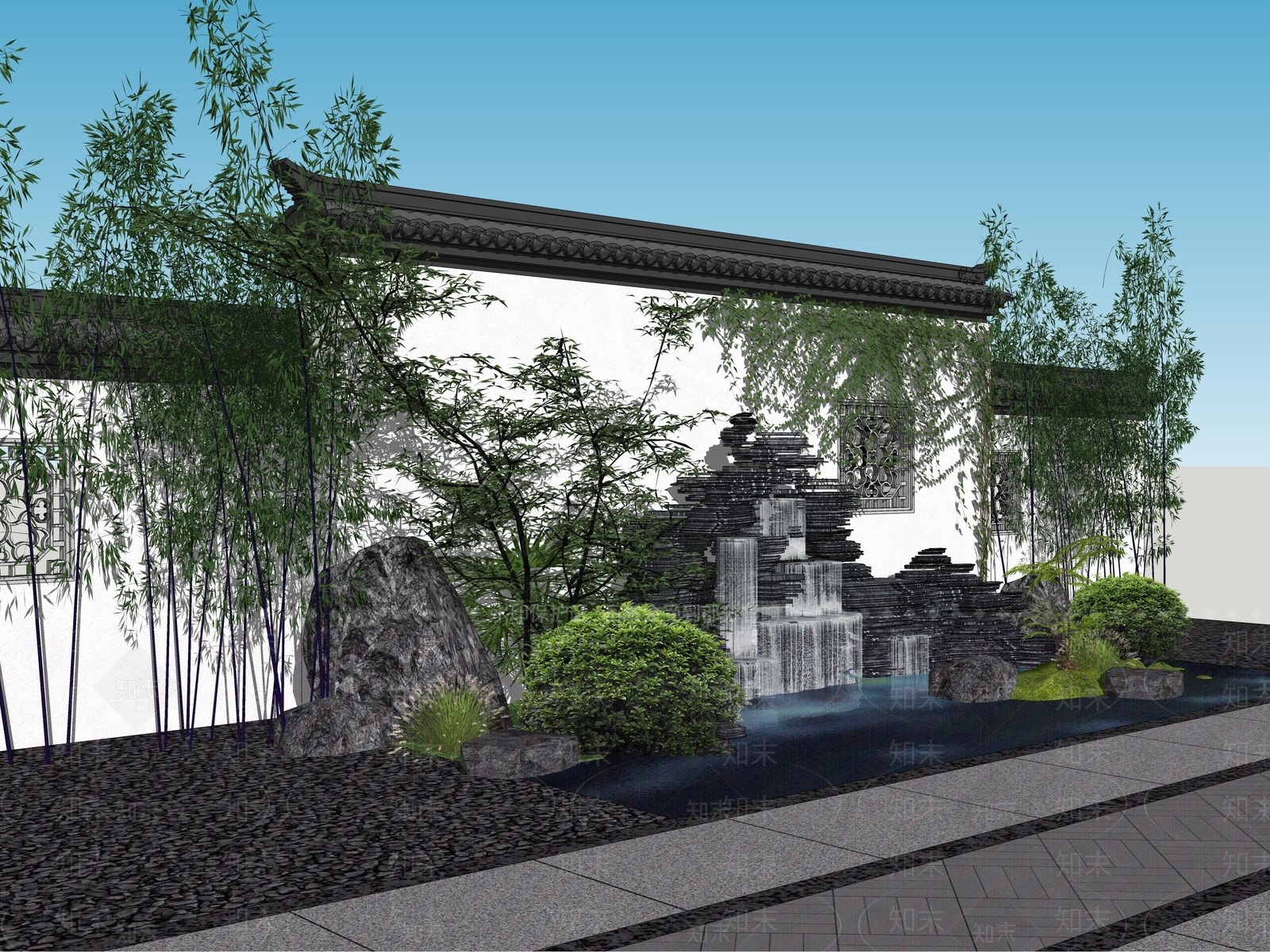 新中式中式假山SU模型下载【ID:1202957969】