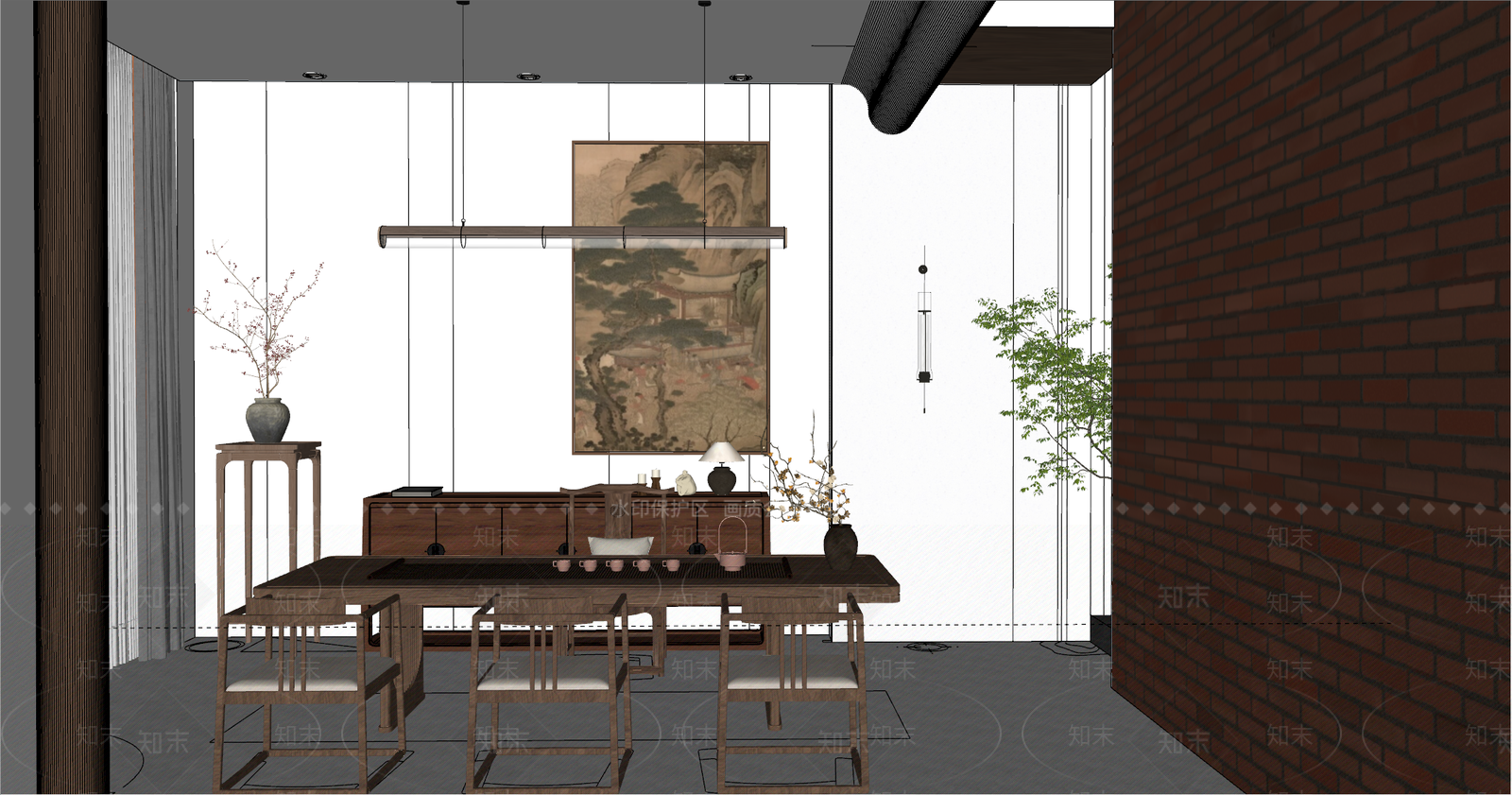新中式茶室SU模型下载【ID:1202963726】