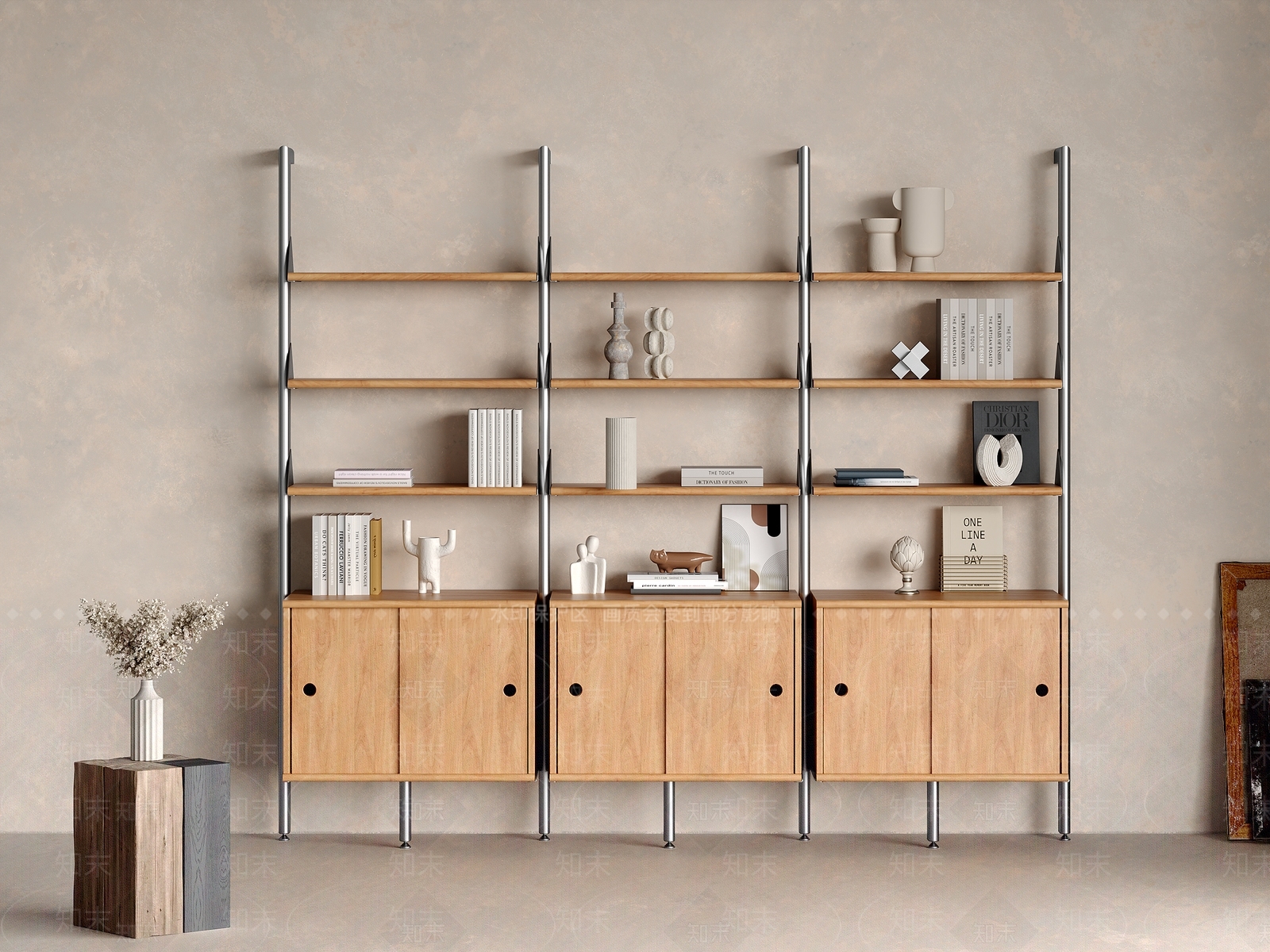 现代复古书架3D模型下载【ID:1202966047】