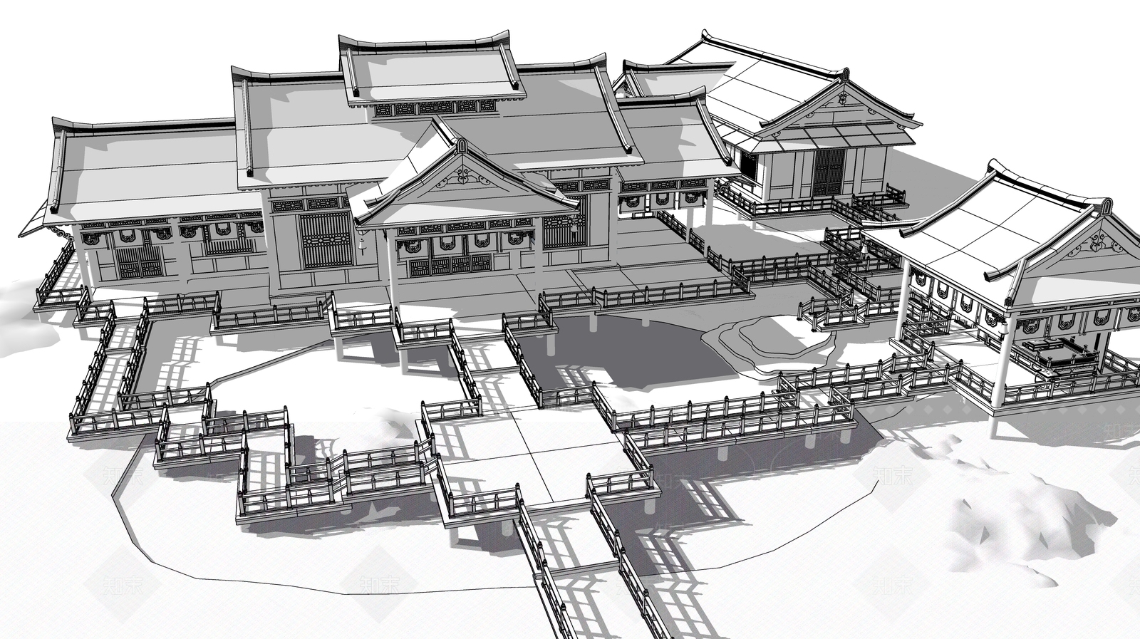 中式禅意古建筑SU模型下载【ID:1202966806】
