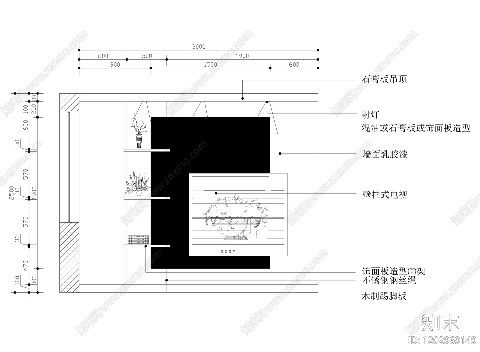 背景墙节点cad施工图下载【ID:1202969149】