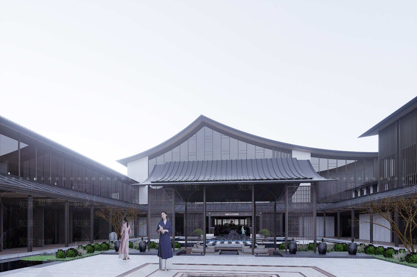 新中式售楼处建筑SU模型下载【ID:1202975420】