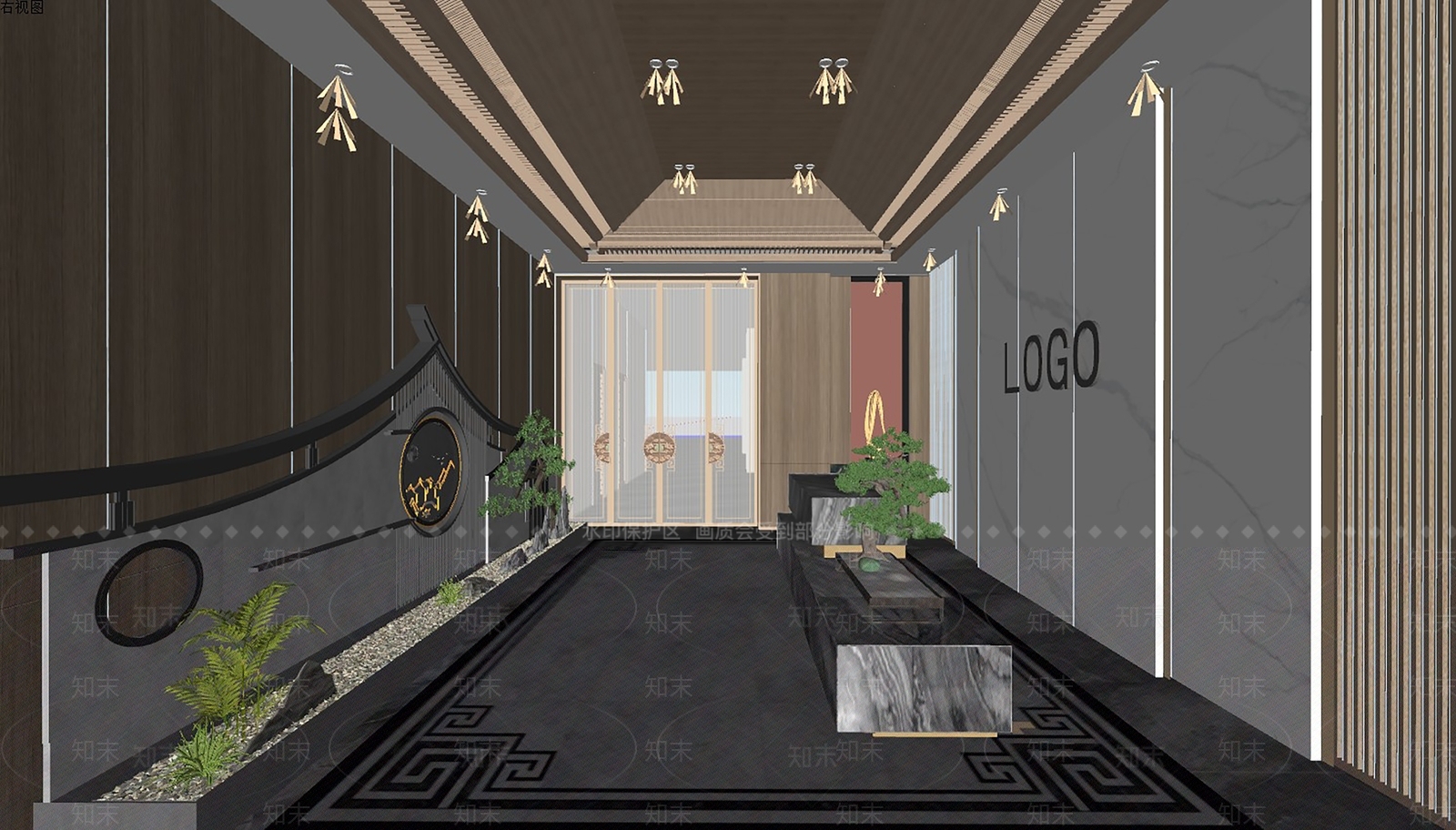 新中式现代酒店大堂SU模型下载【ID:1202978314】