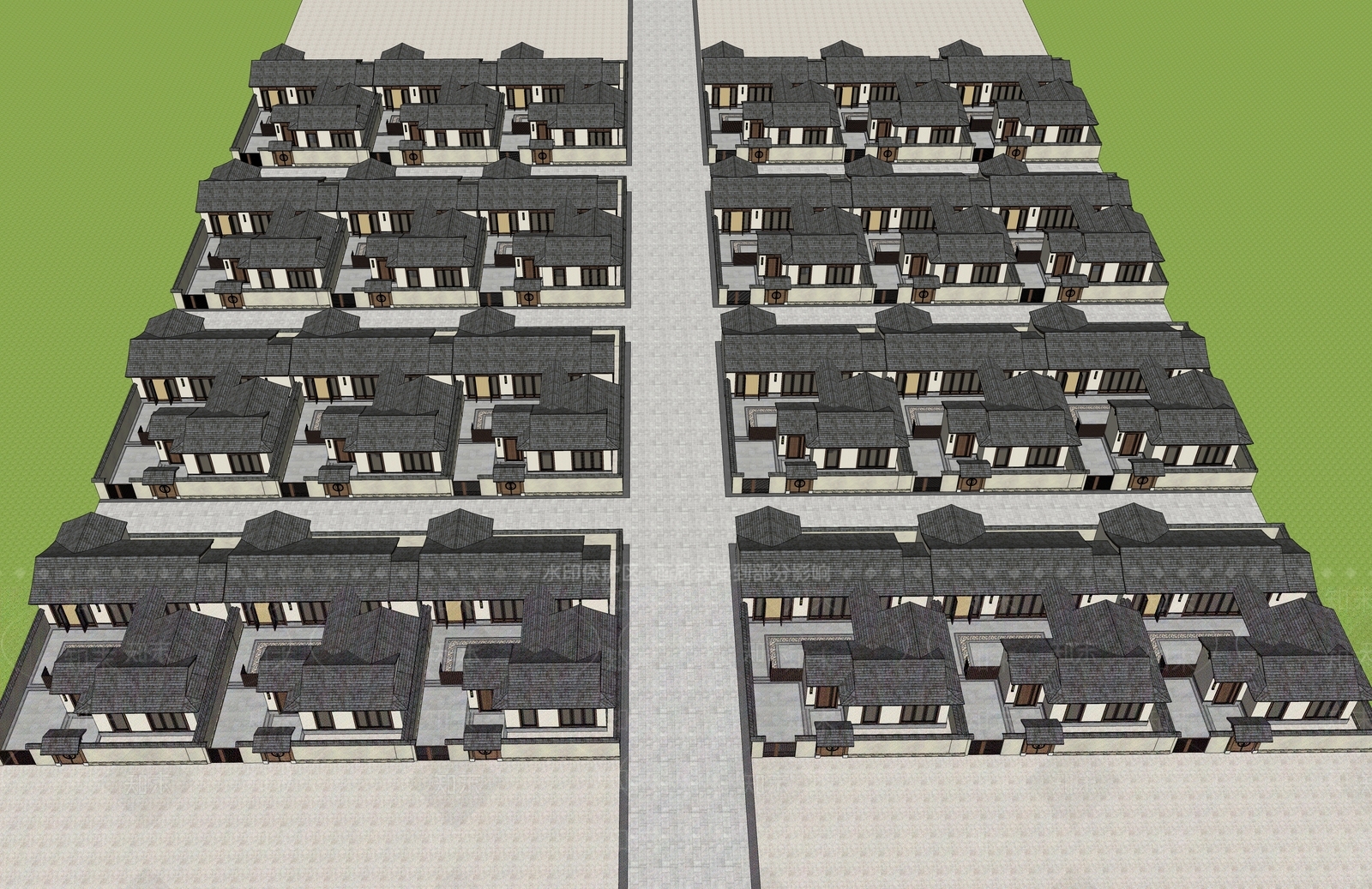 中式民宿建筑SU模型下载【ID:1202978998】