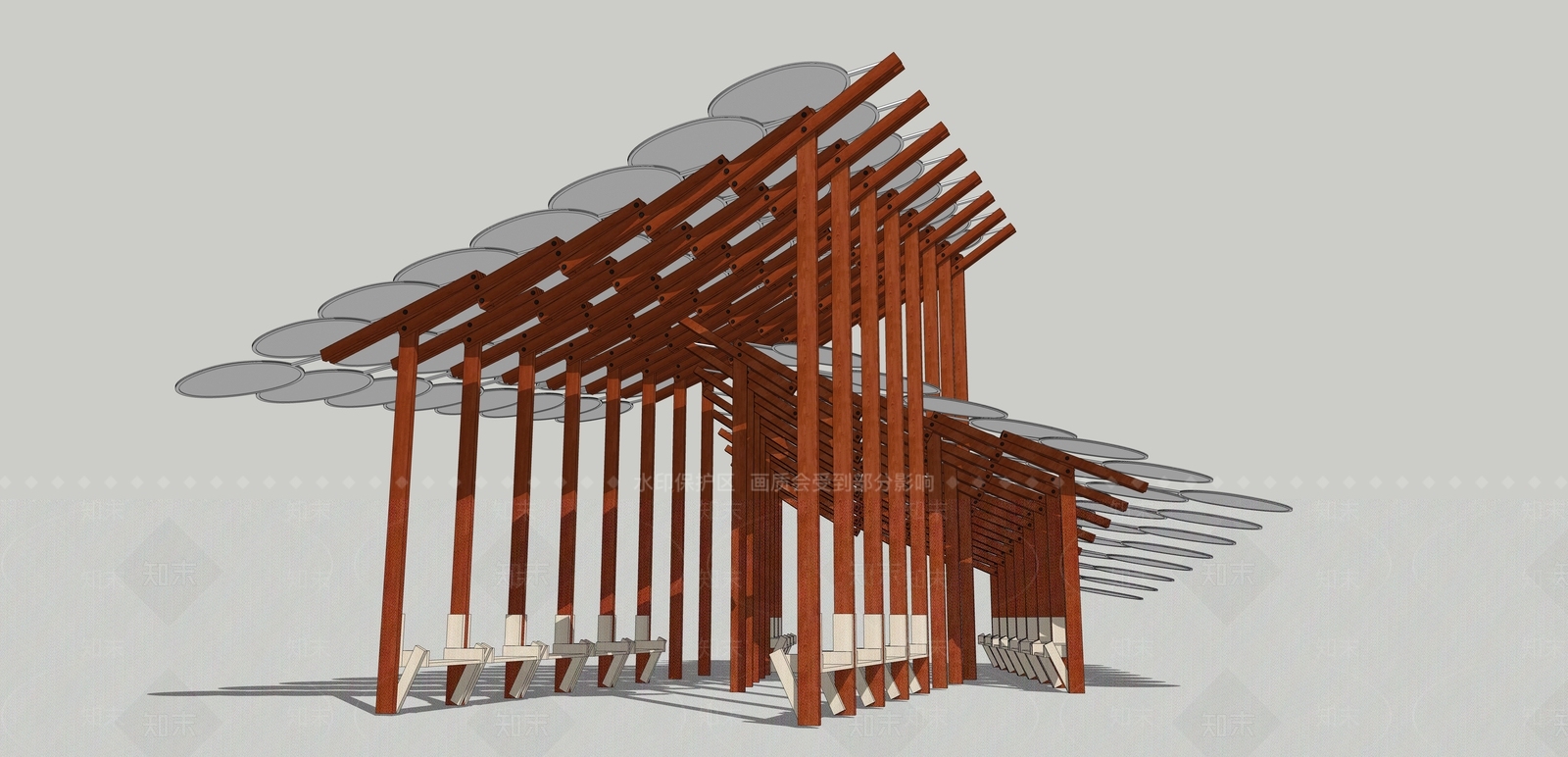 新中式廊架SU模型下载【ID:1202981036】