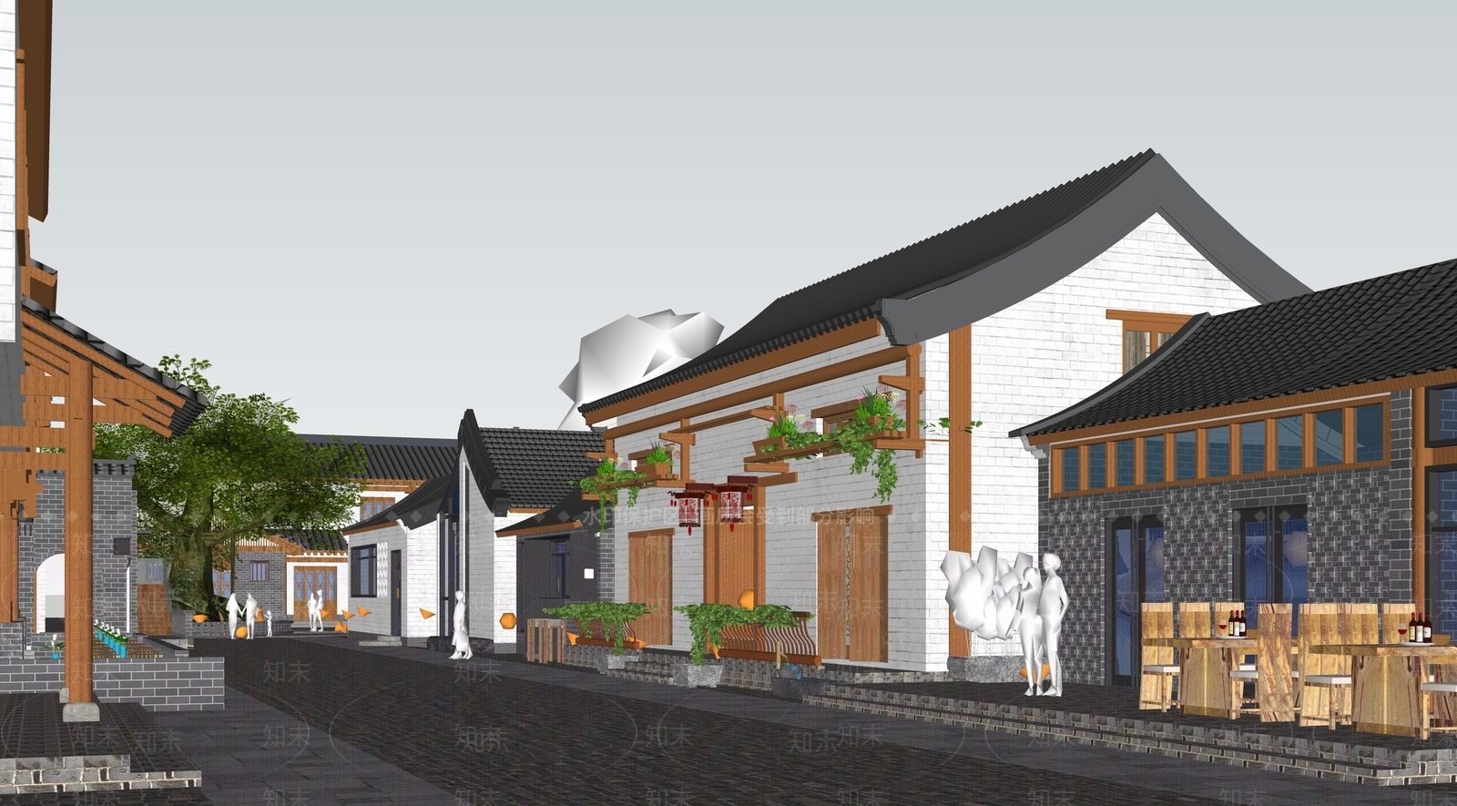 中式民宿建筑SU模型下载【ID:1202983362】