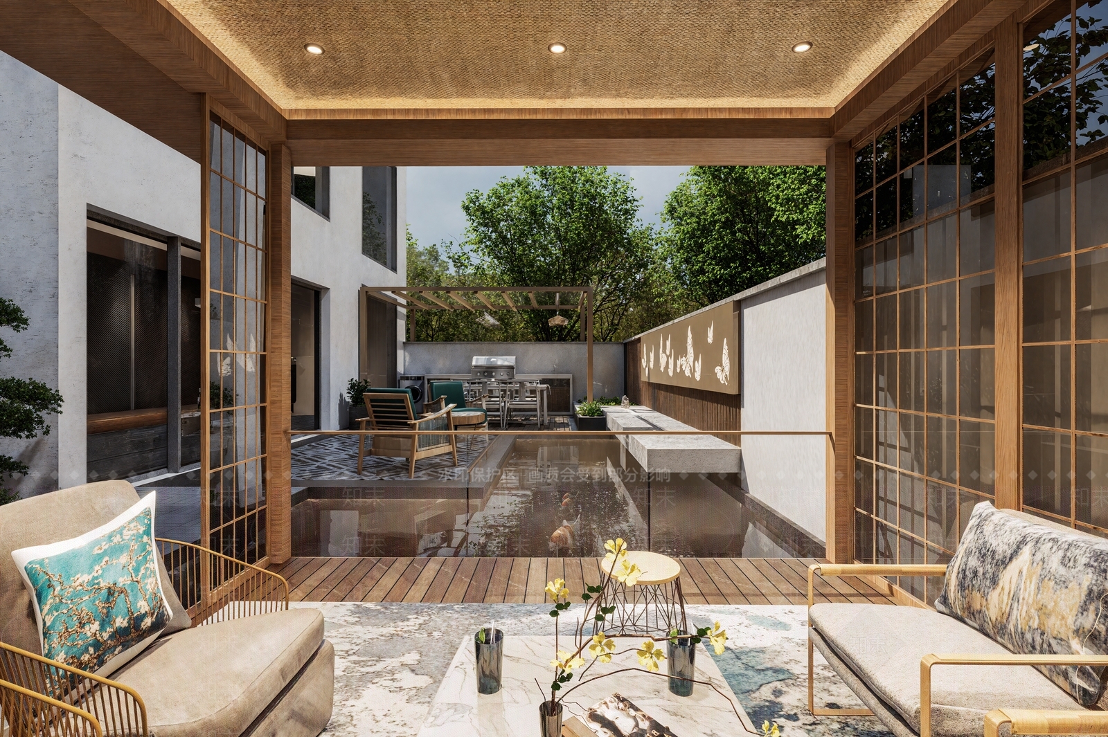 日式新中式别墅庭院SU模型下载【ID:1202985248】