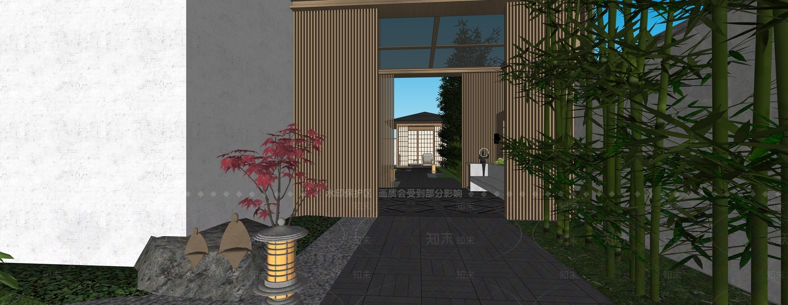 日式新中式别墅庭院SU模型下载【ID:1202985248】