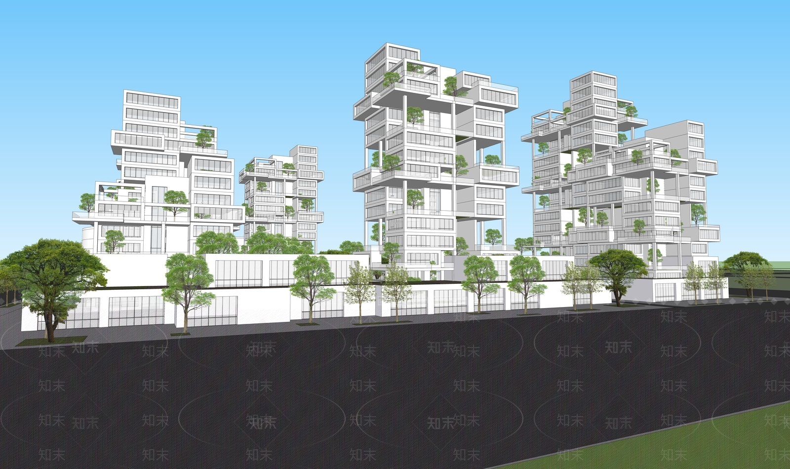 现代小区建筑SU模型下载【ID:1202988997】