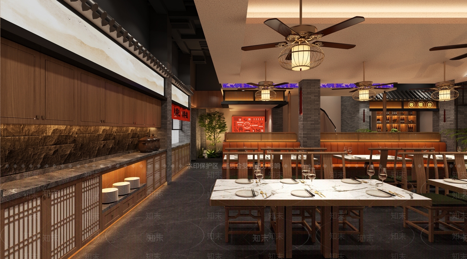 新中式中餐厅3D模型下载【ID:1202990577】