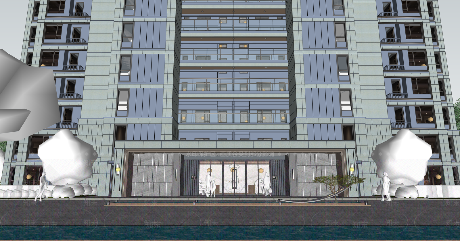 现代小区建筑SU模型下载【ID:1202992339】