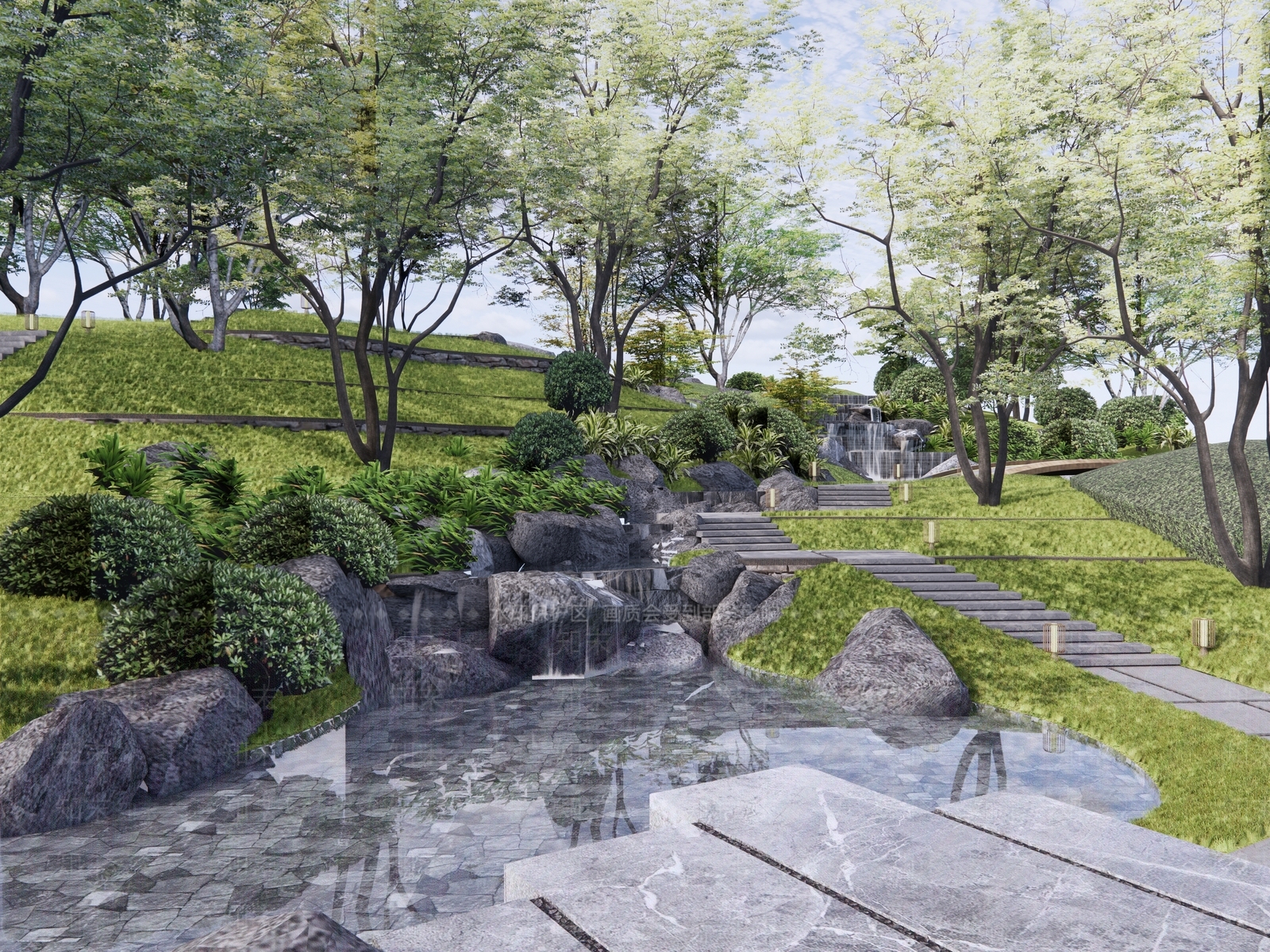 现代新中式滨水景观SU模型下载【ID:1203001055】