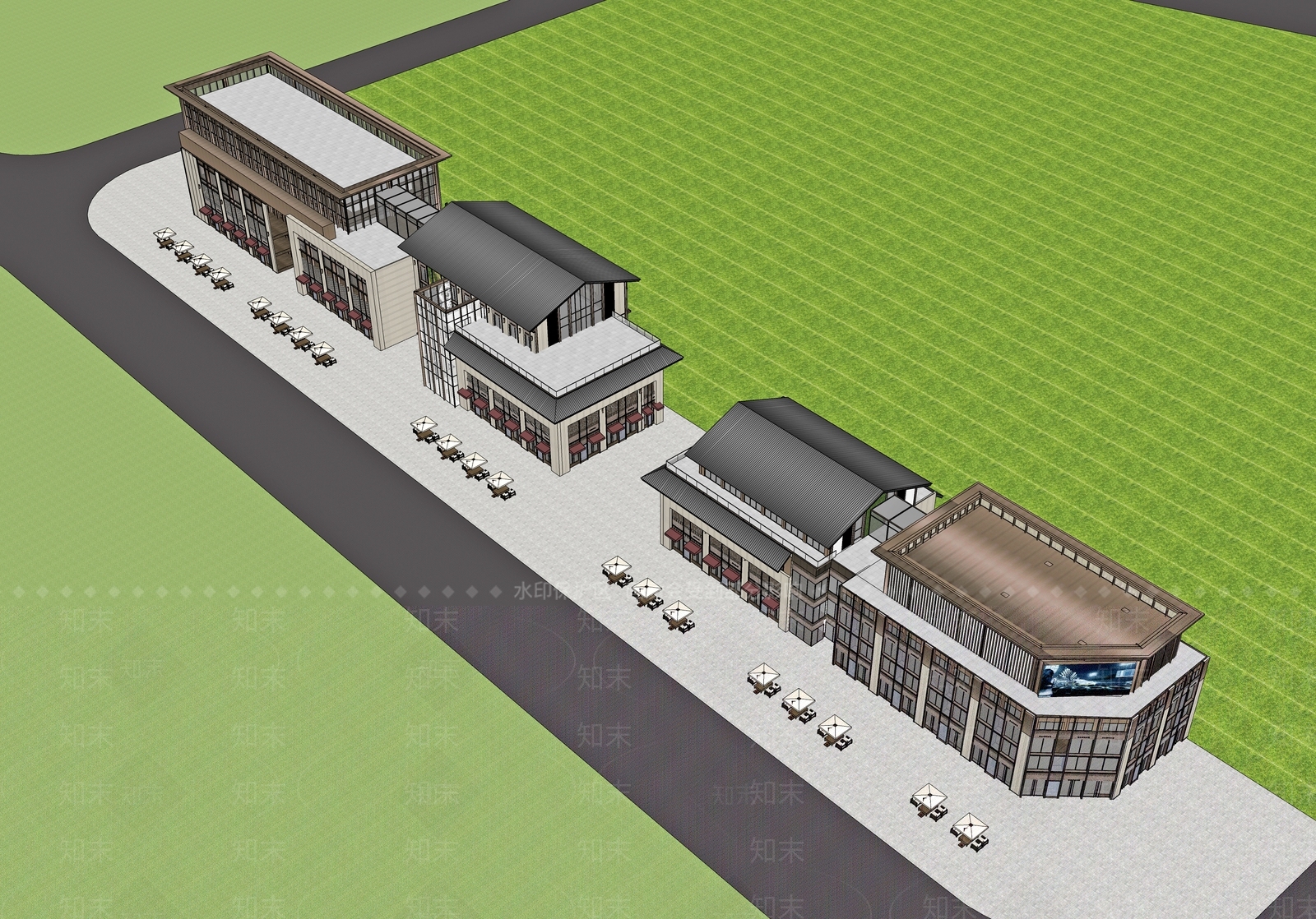 现代商业街SU模型下载【ID:1203001602】