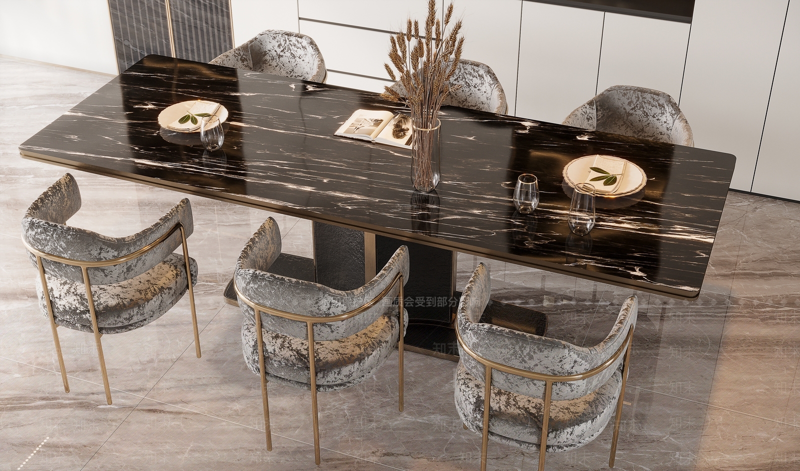 现代轻奢餐桌3D模型下载【ID:1203001726】