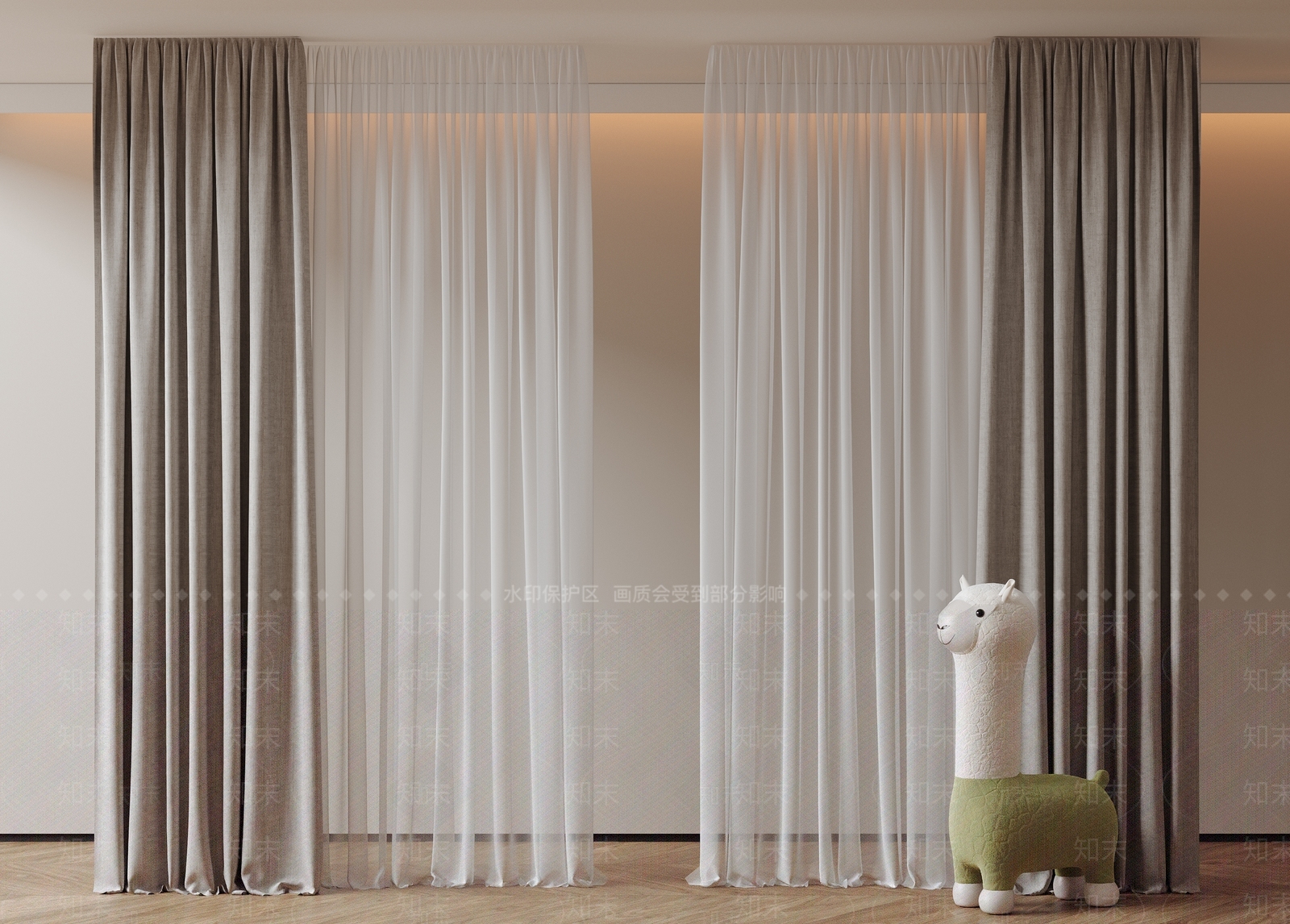 现代极简通用窗帘3D模型下载【ID:1203692389】