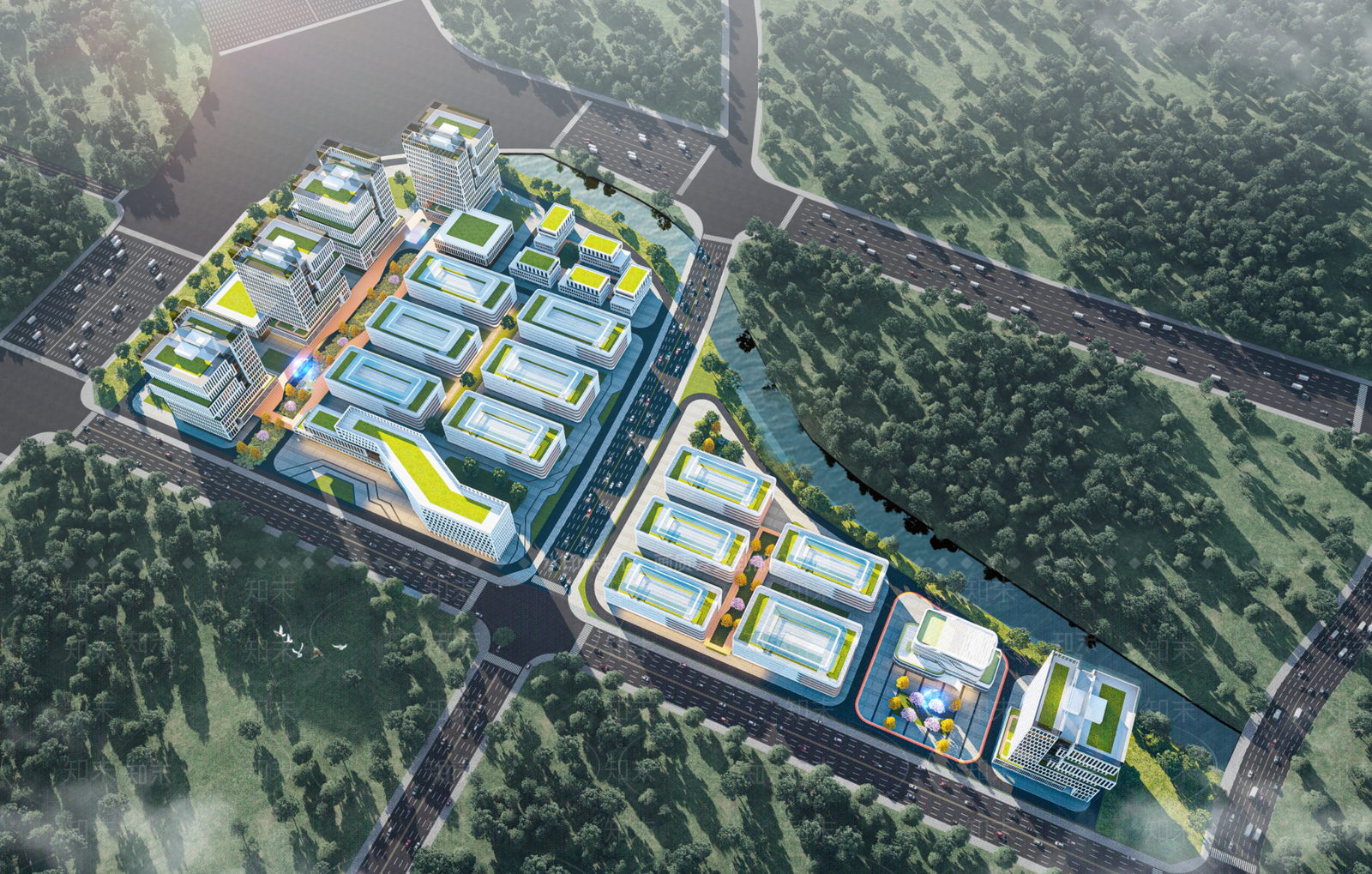 现代产业园办公楼SU模型下载【ID:1203003337】