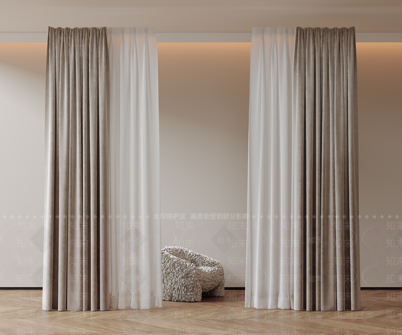 现代极简窗帘SU模型下载【ID:1203215728】