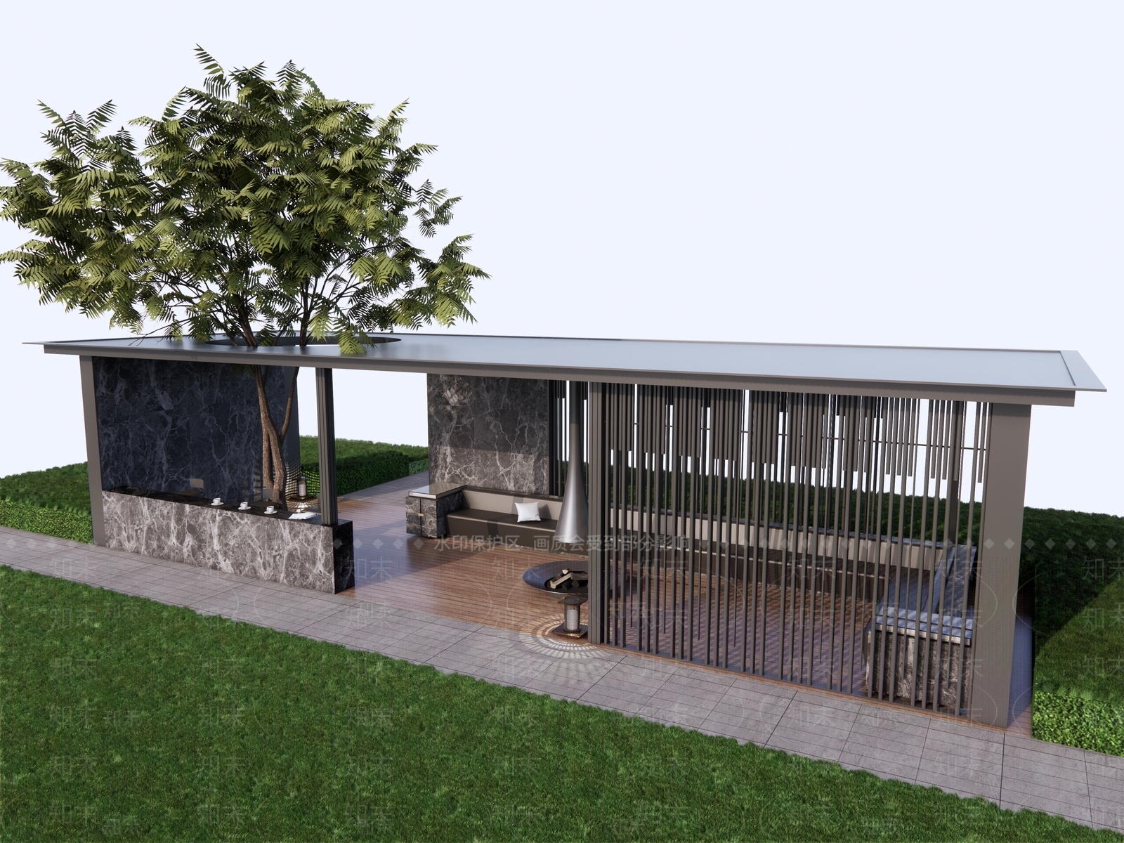 现代廊架SU模型下载【ID:1203013654】