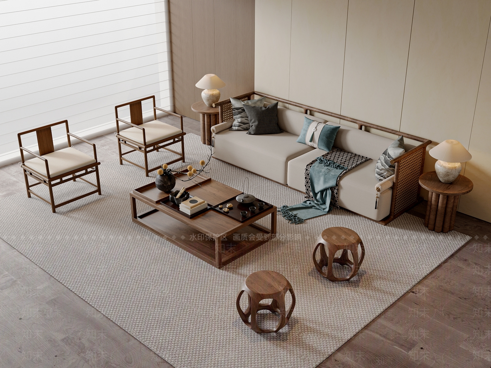 新中式中式沙发组合3D模型下载【ID:1203015472】