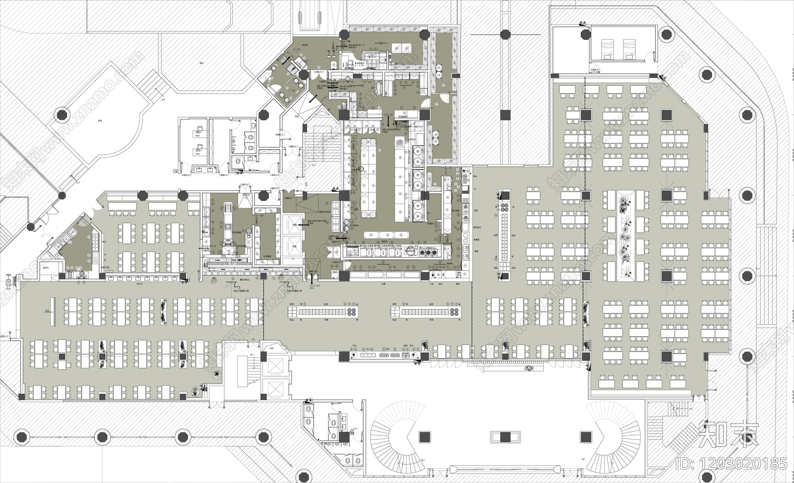 现代中式食堂施工图下载【ID:1203020185】