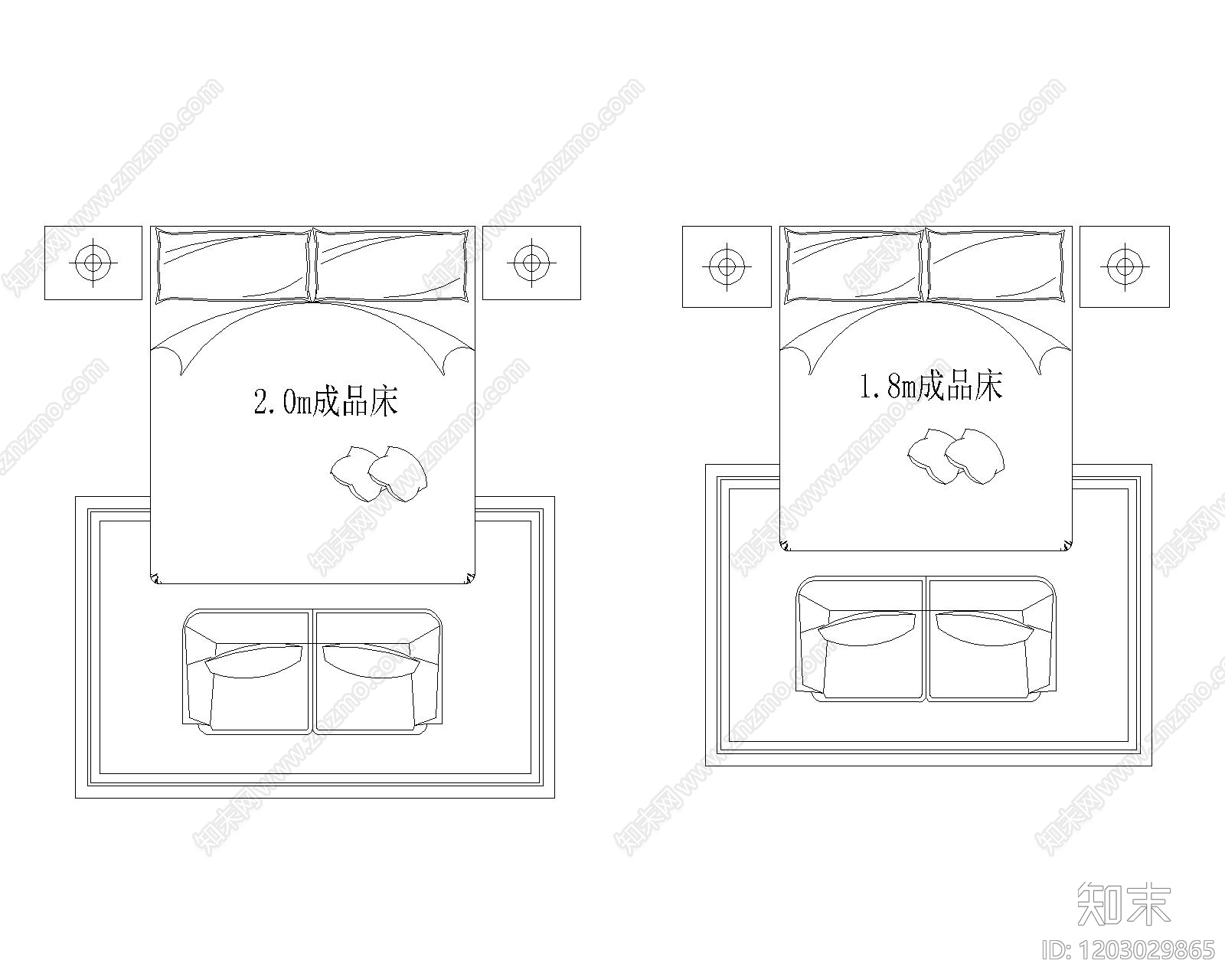 现代欧式床施工图下载【ID:1203029865】