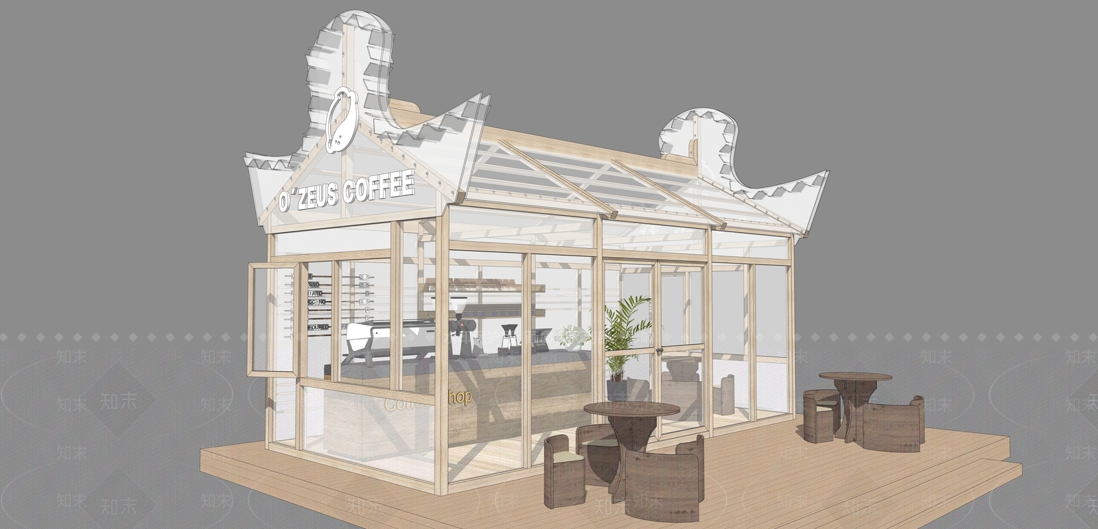 新中式咖啡厅SU模型下载【ID:1203032822】