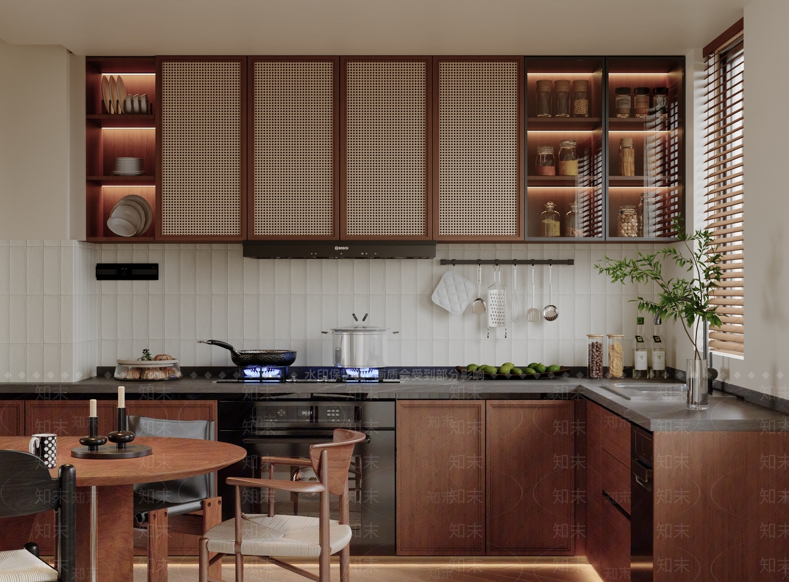 复古侘寂开放式厨房3D模型下载【ID:1203037870】