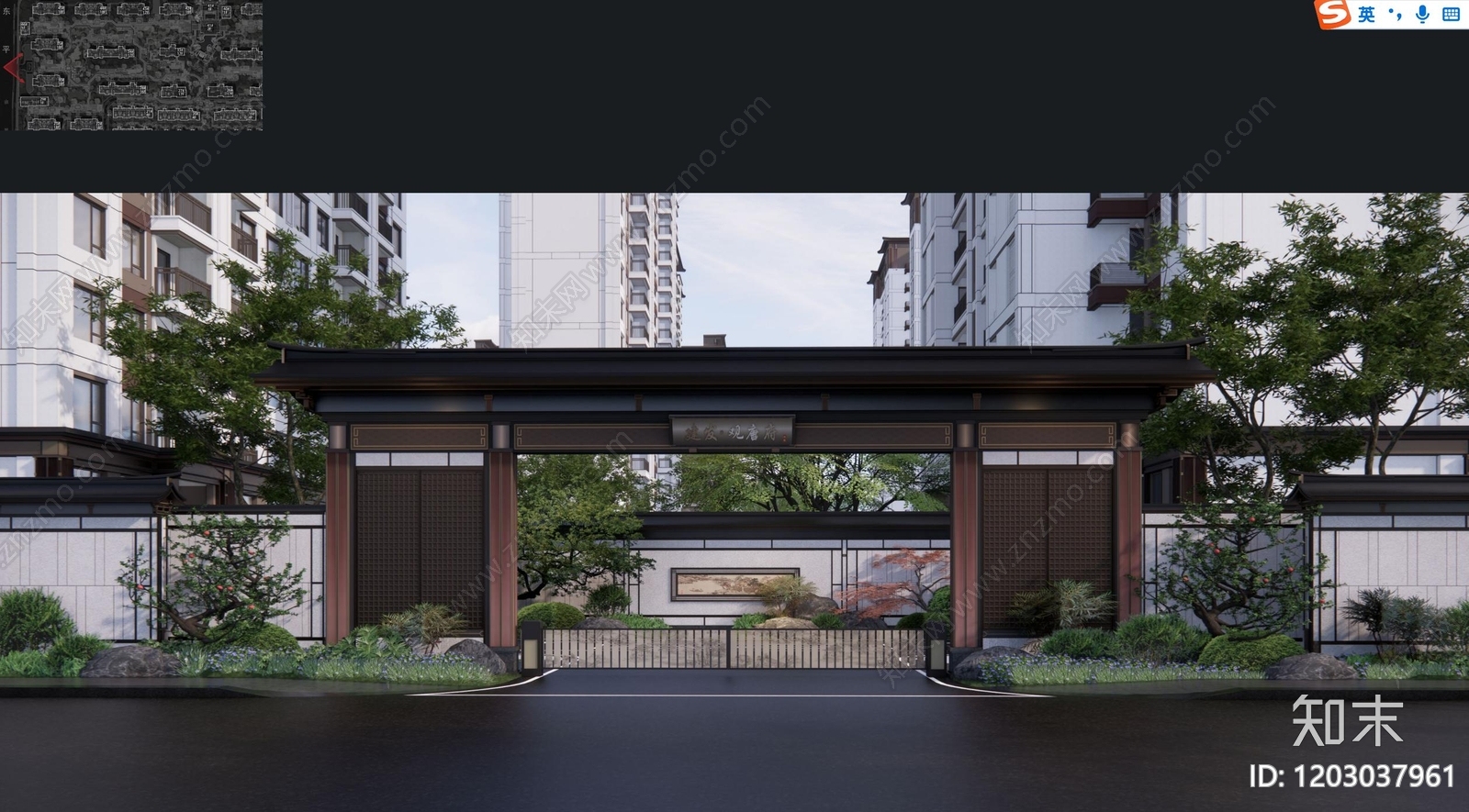 现代新中式小区景观下载【ID:1203037961】