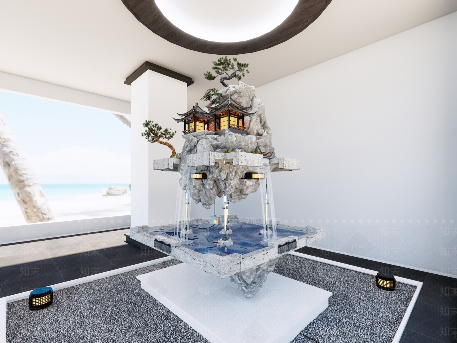 现代新中式艺术装置SU模型下载【ID:1203043328】