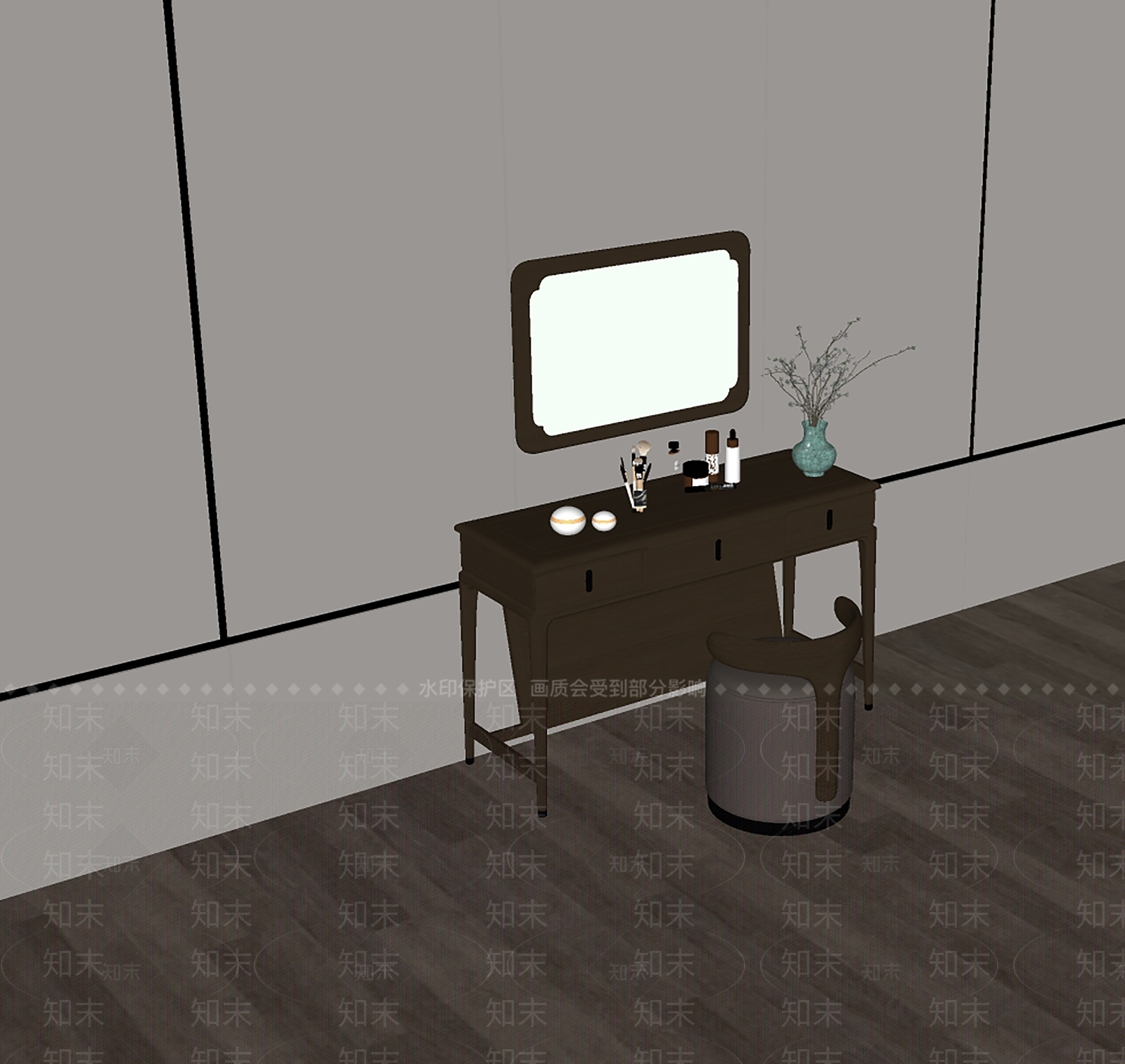 新中式梳妆台SU模型下载【ID:1203043722】