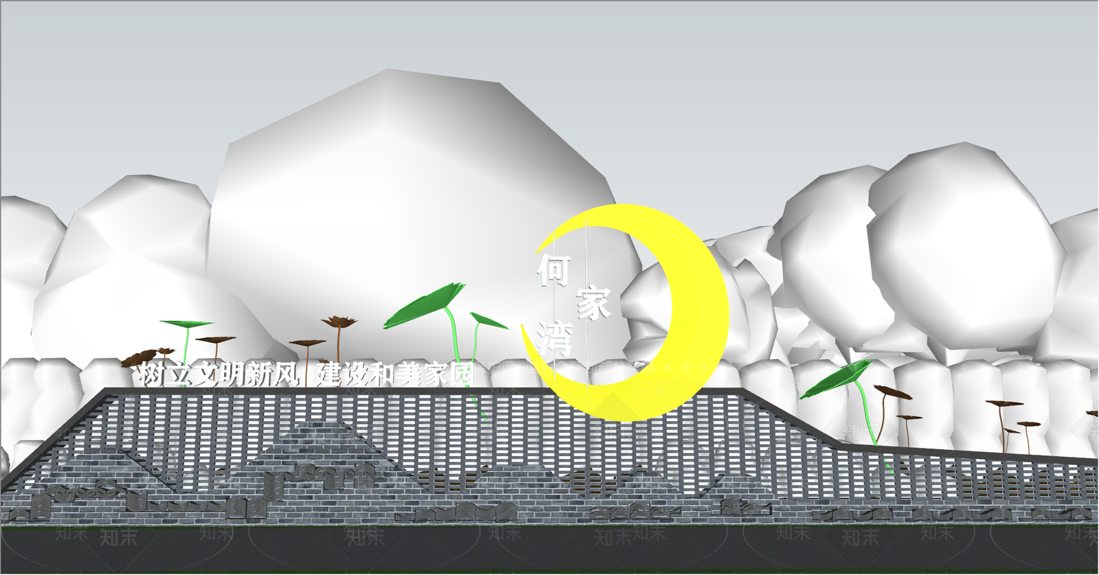 现代新中式景墙SU模型下载【ID:1203044918】
