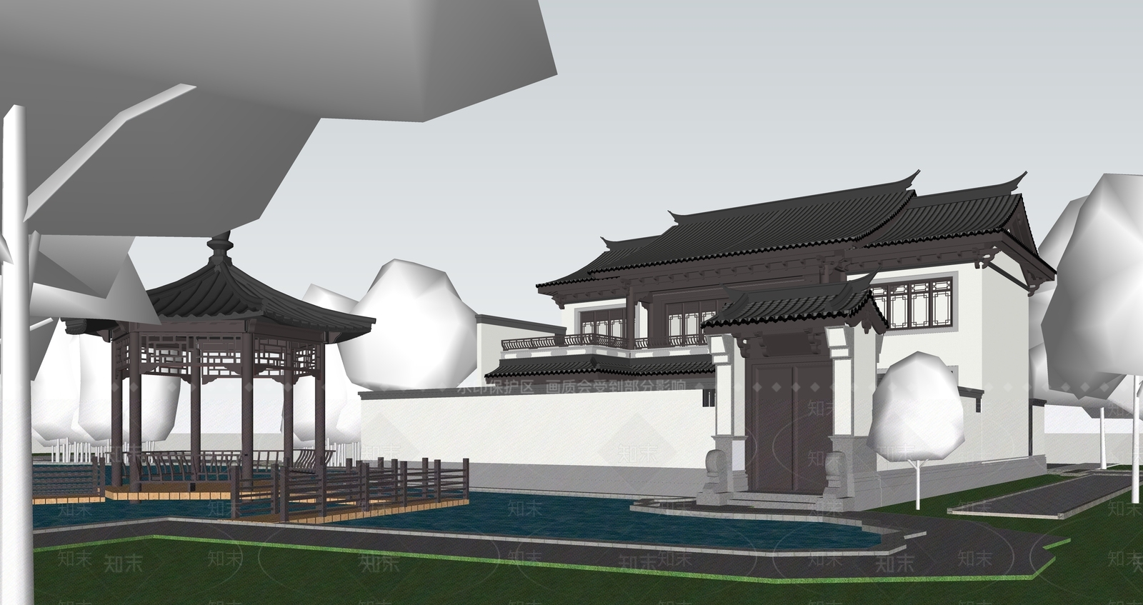新中式现代别墅SU模型下载【ID:1203045348】