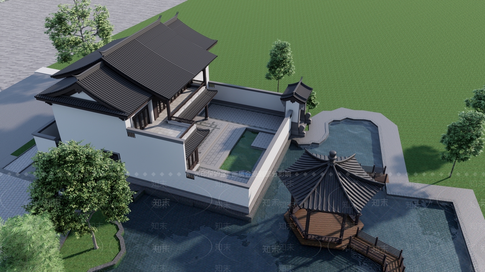 新中式现代别墅SU模型下载【ID:1203045348】