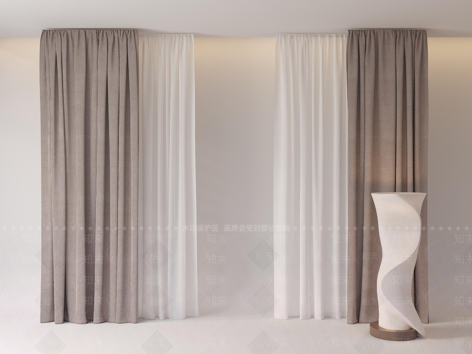 现代奶油通用窗帘3D模型下载【ID:1203046705】