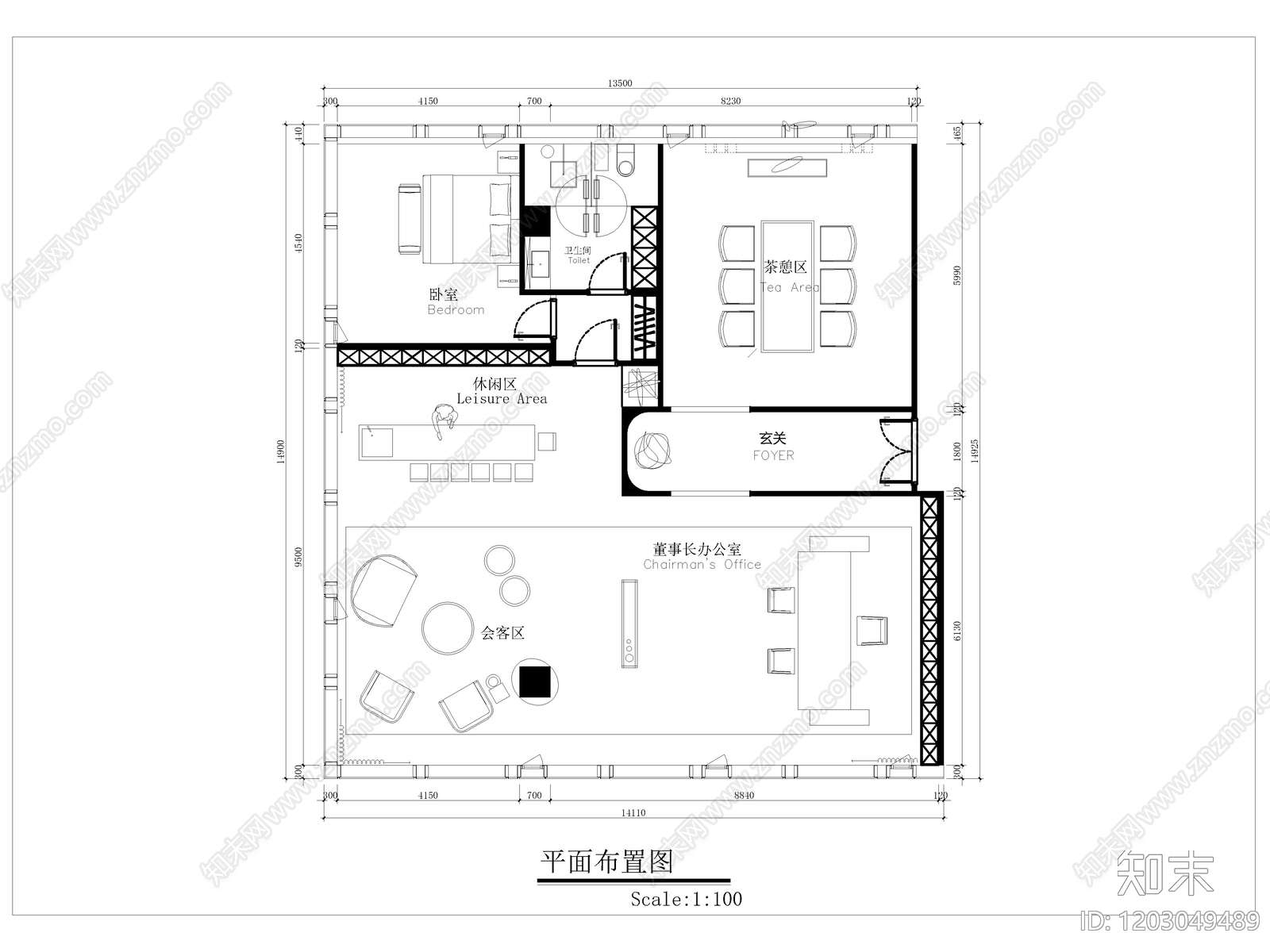 现代独立办公室cad施工图下载【ID:1203049489】