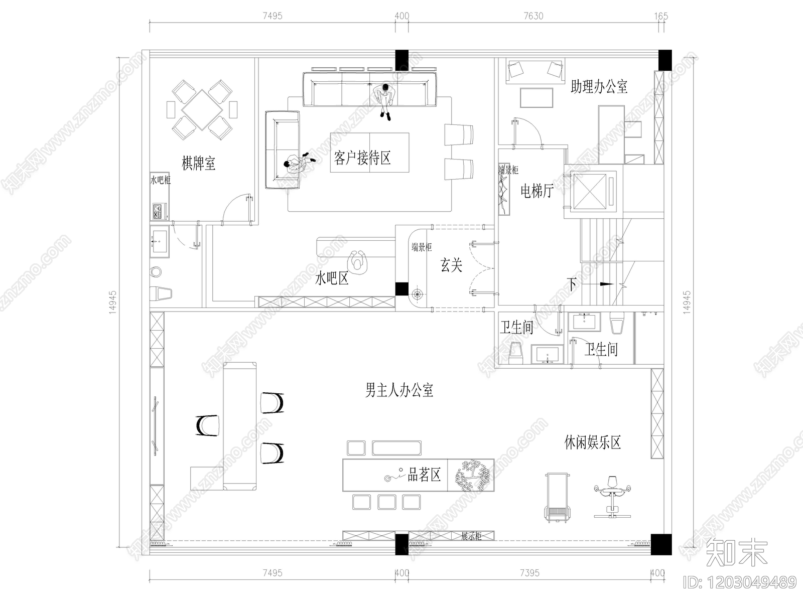 现代独立办公室cad施工图下载【ID:1203049489】