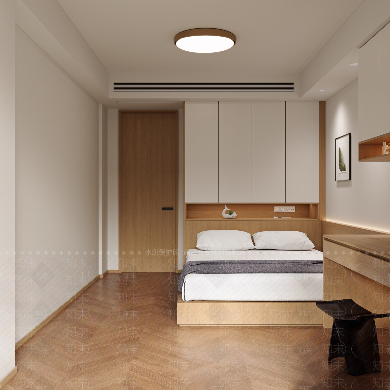 极简原木榻榻米卧室3D模型下载【ID:1203055472】
