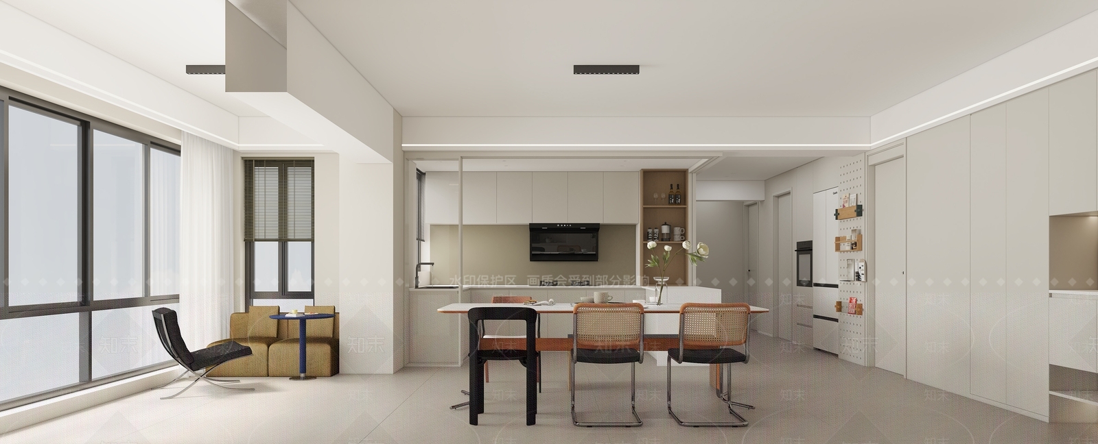 现代奶油客餐厅3D模型下载【ID:1203056161】
