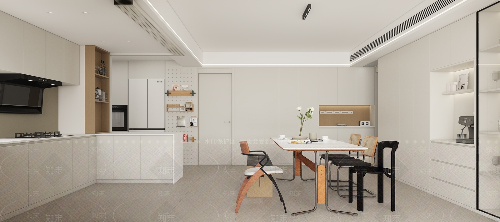 现代奶油客餐厅3D模型下载【ID:1203056161】